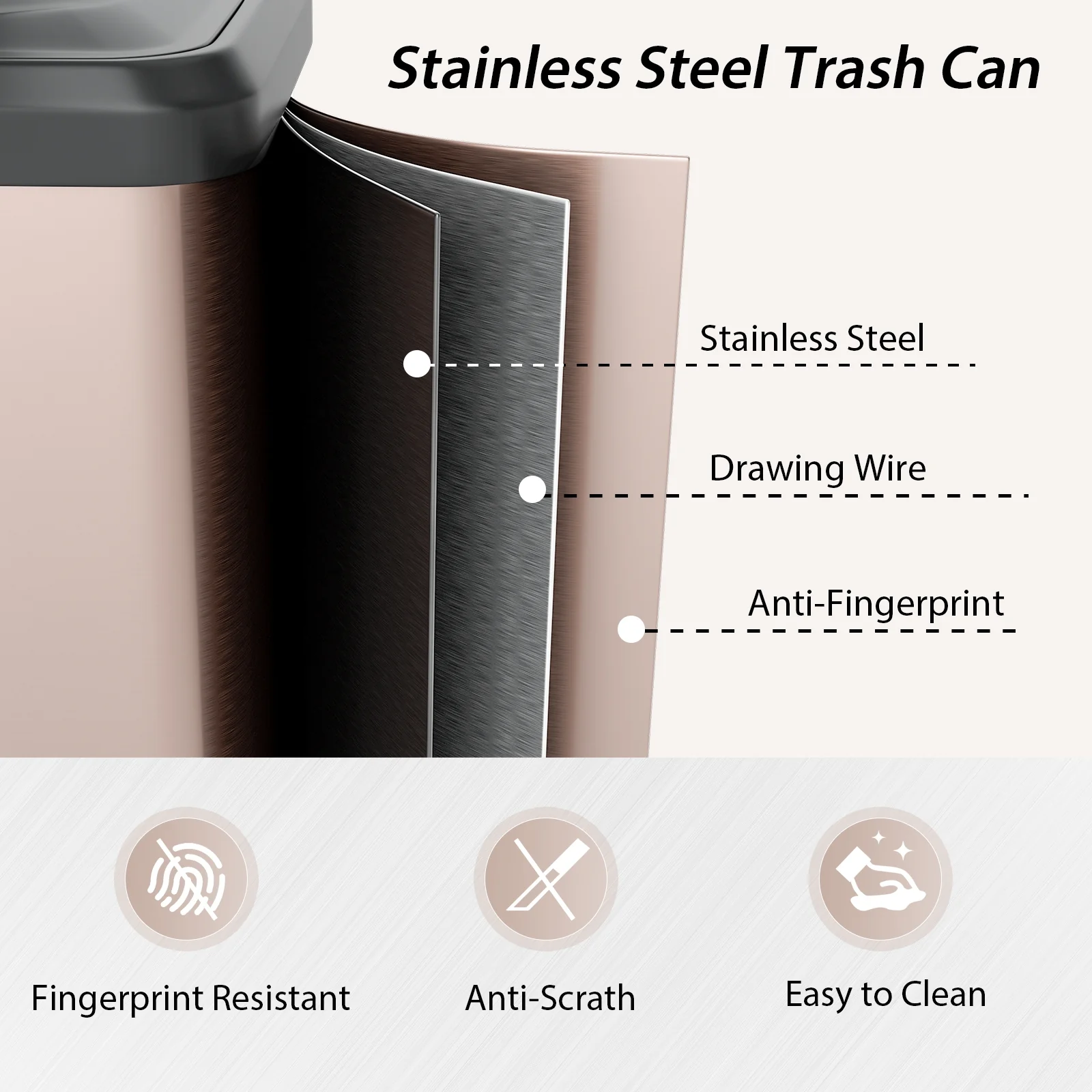 13.2 Gallon Step Trash Can, Soft Close Lid, Deodorizer Compartment, Golden - Image 9