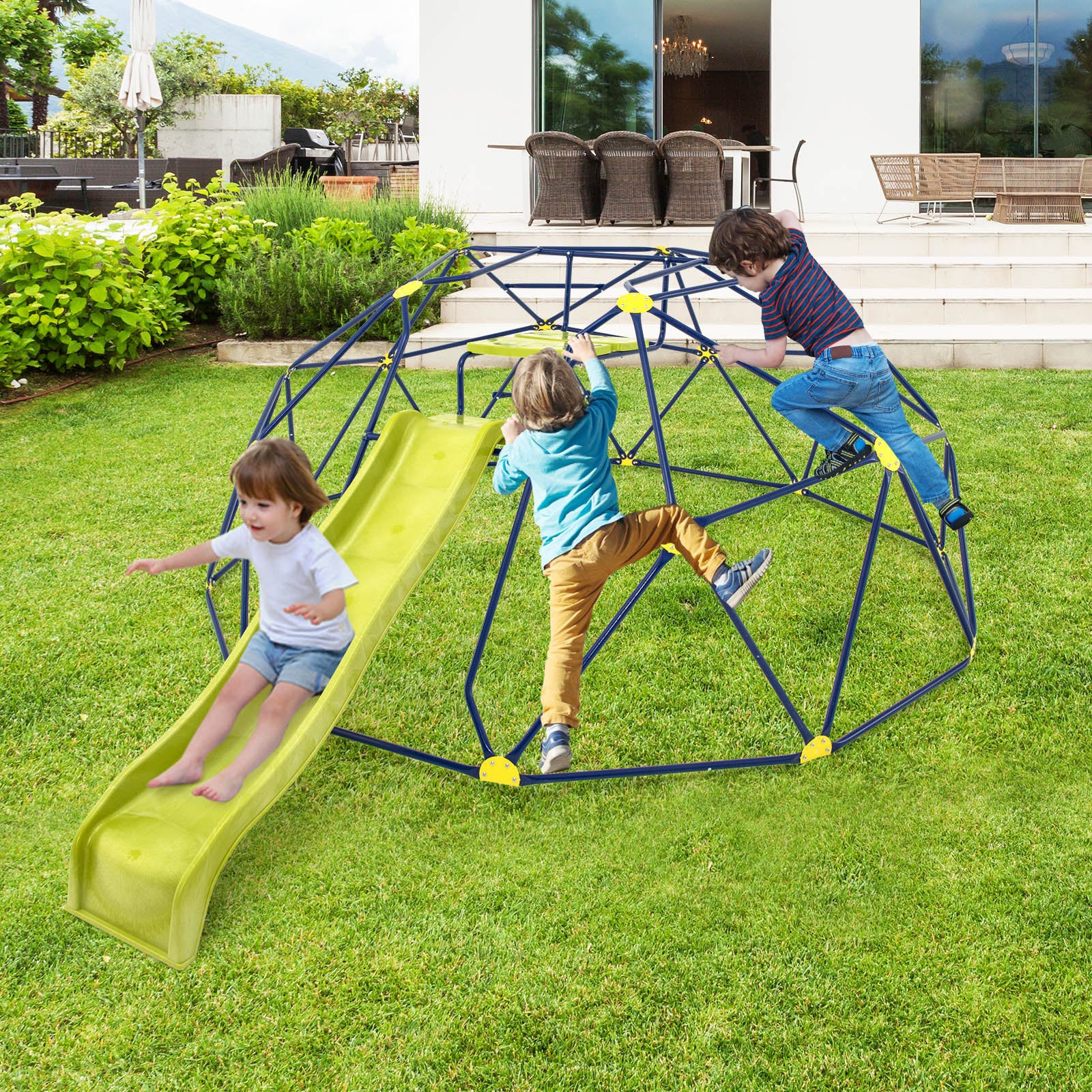 13.3 FT Geometric Dome Climber, With Slide And Platforms, Multicolor - Image 3