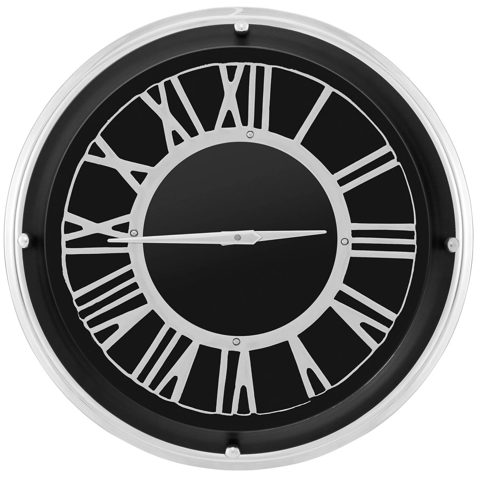 13.5/17.5 Inch Silent Wall Clock, Silver Frame, Black