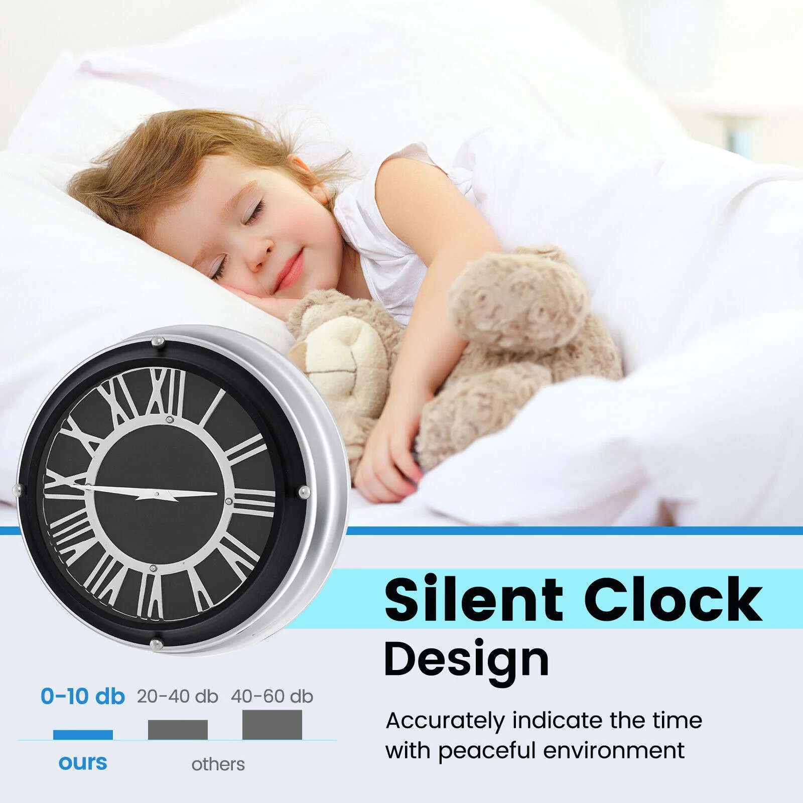 13.5/17.5 Inch Silent Wall Clock, Silver Frame-S, Black - Image 8