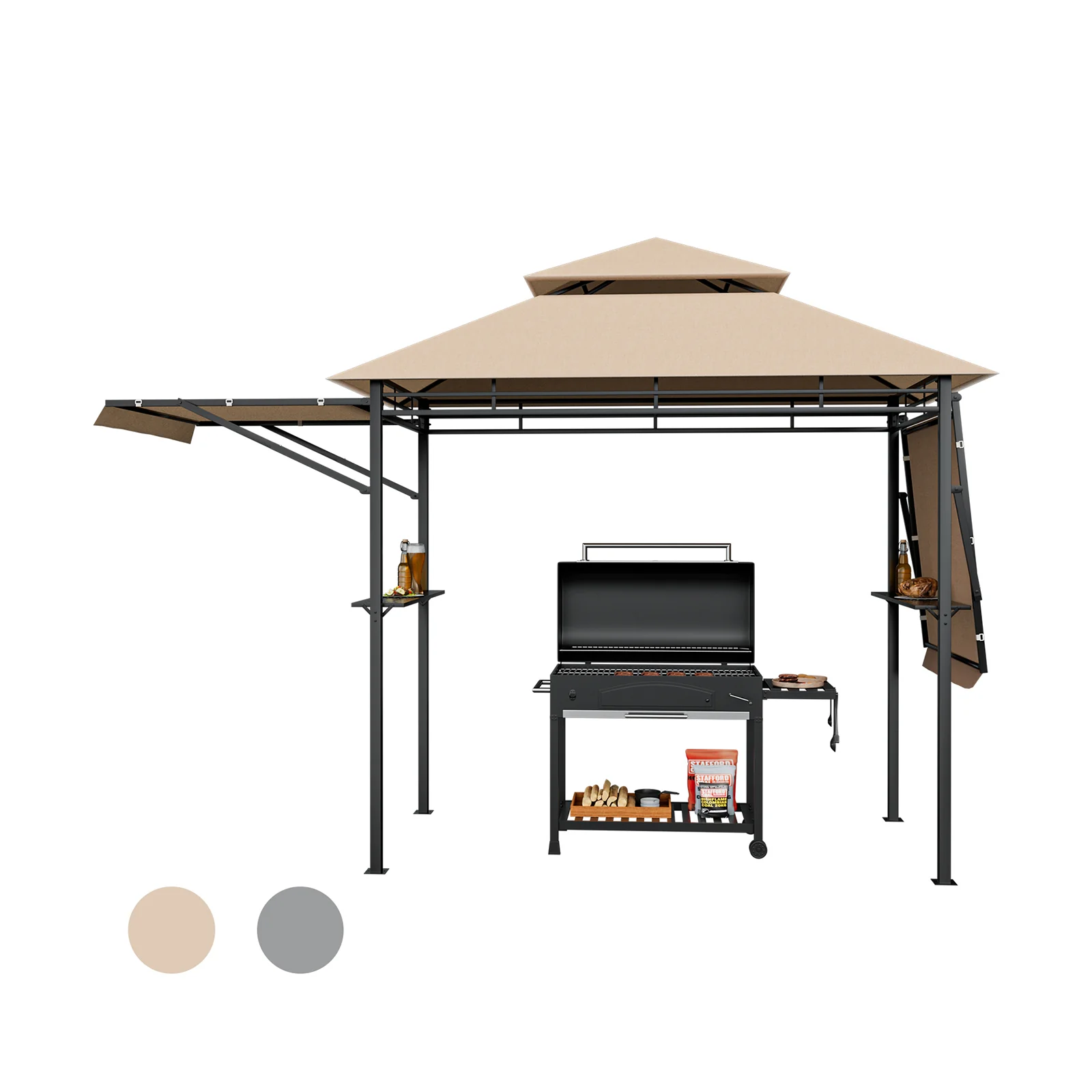 13.5 x 4 Feet BBQ Grill Gazebo Canopy, Dual Side Awnings, Beige - Image 5