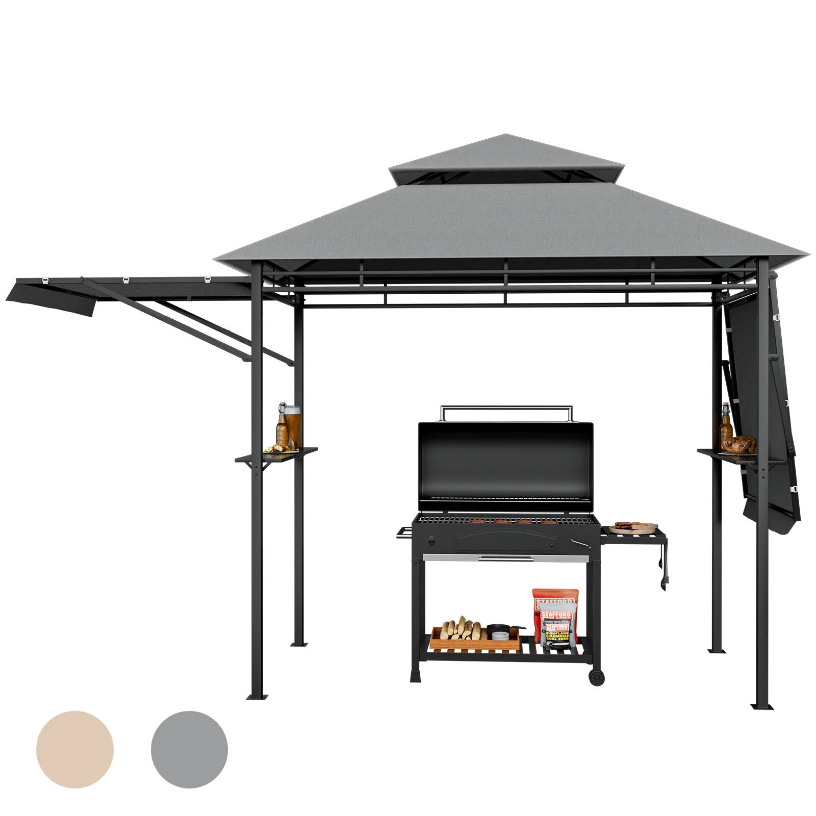 13.5 x 4 Feet Patio BBQ Grill Gazebo Canopy, Gray - Image 5