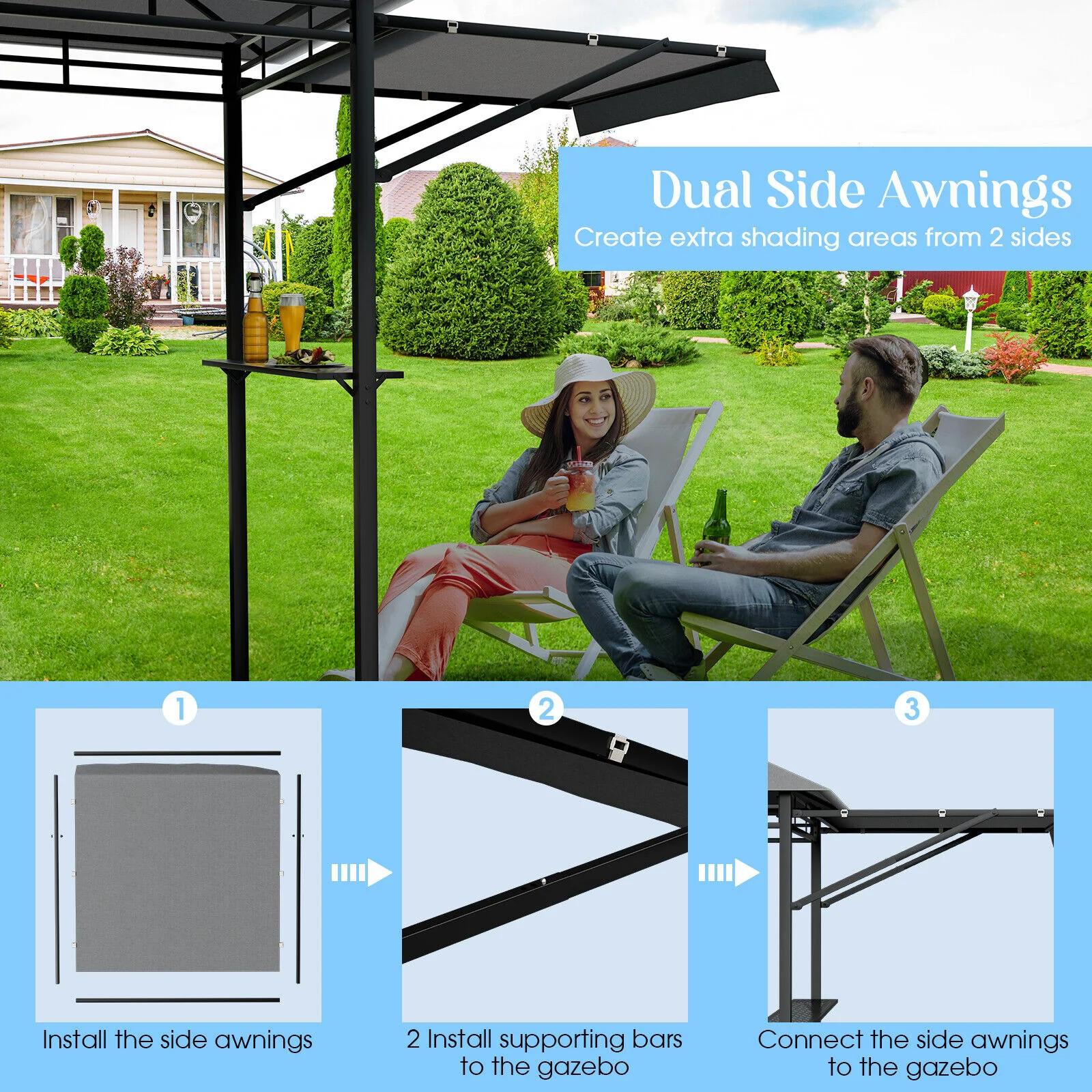 13.5 x 4 Feet Patio BBQ Grill Gazebo Canopy, Gray - Image 9