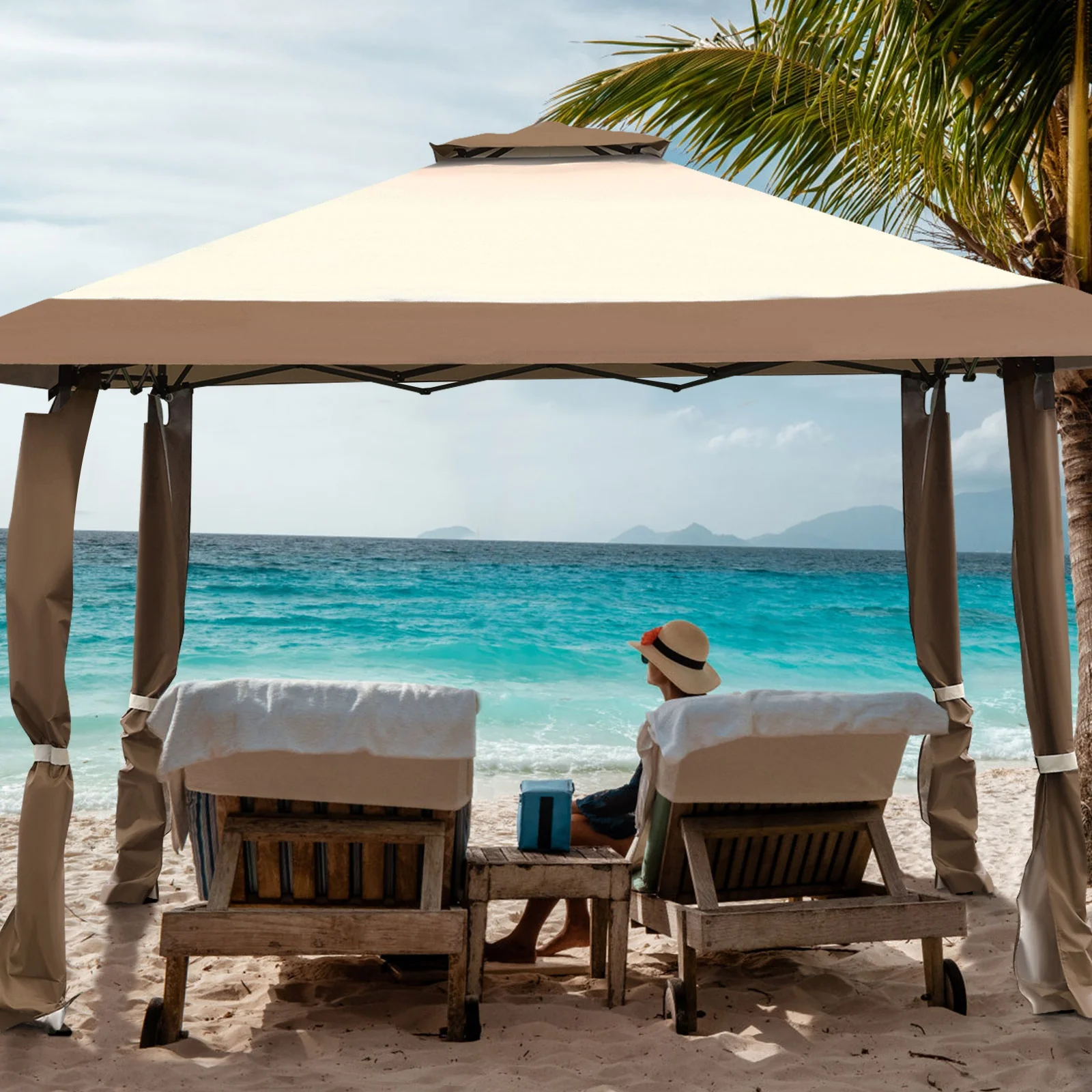 13 Feet x 13 Feet Pop Up Canopy Tent, Instant Outdoor Folding Shelter, Brown - Image 2