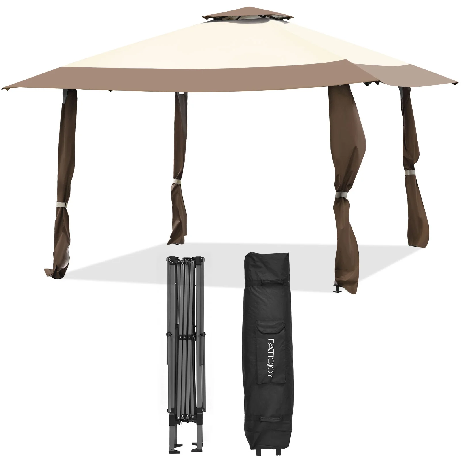 13 Feet x 13 Feet Pop Up Canopy Tent, Instant Outdoor Folding Shelter, Brown - Image 5