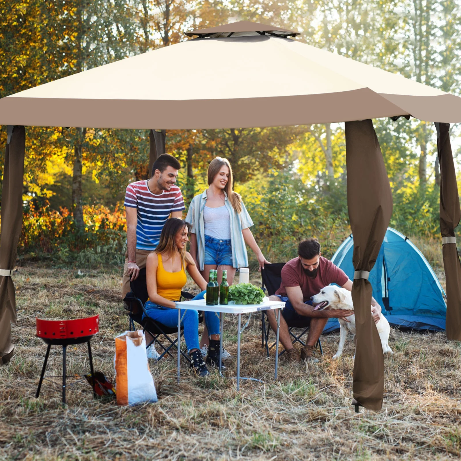 13 Feet x 13 Feet Pop Up Canopy Tent, Instant Outdoor Folding Shelter, Brown - Image 7