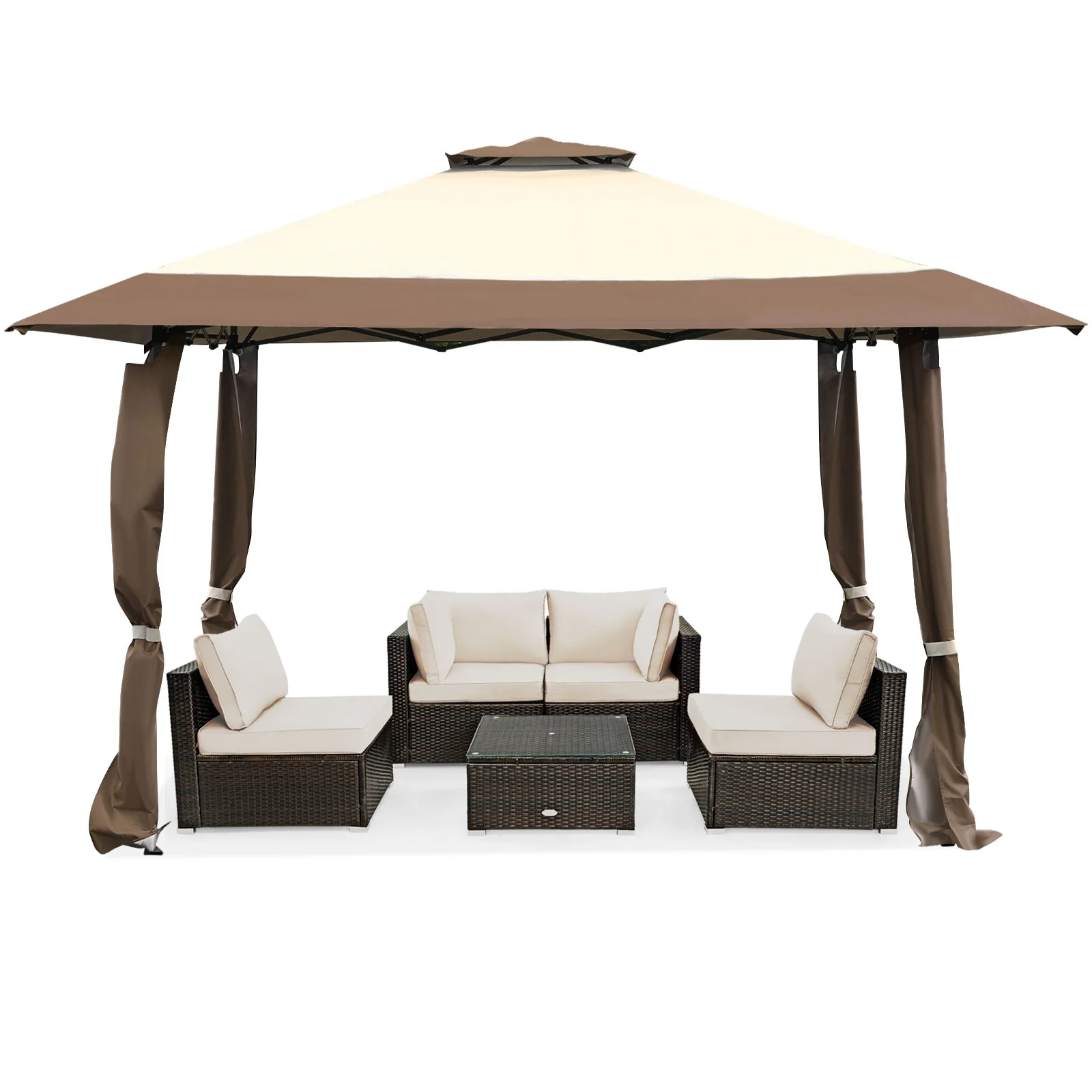 13 Feet x 13 Feet Pop Up Canopy Tent, Instant Outdoor Folding Shelter, Brown - Image 9