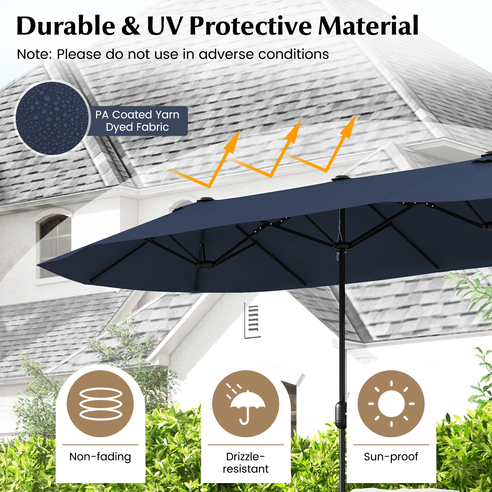 13 Ft Double-Sided Patio Twin Table Umbrella, Navy - Image 10
