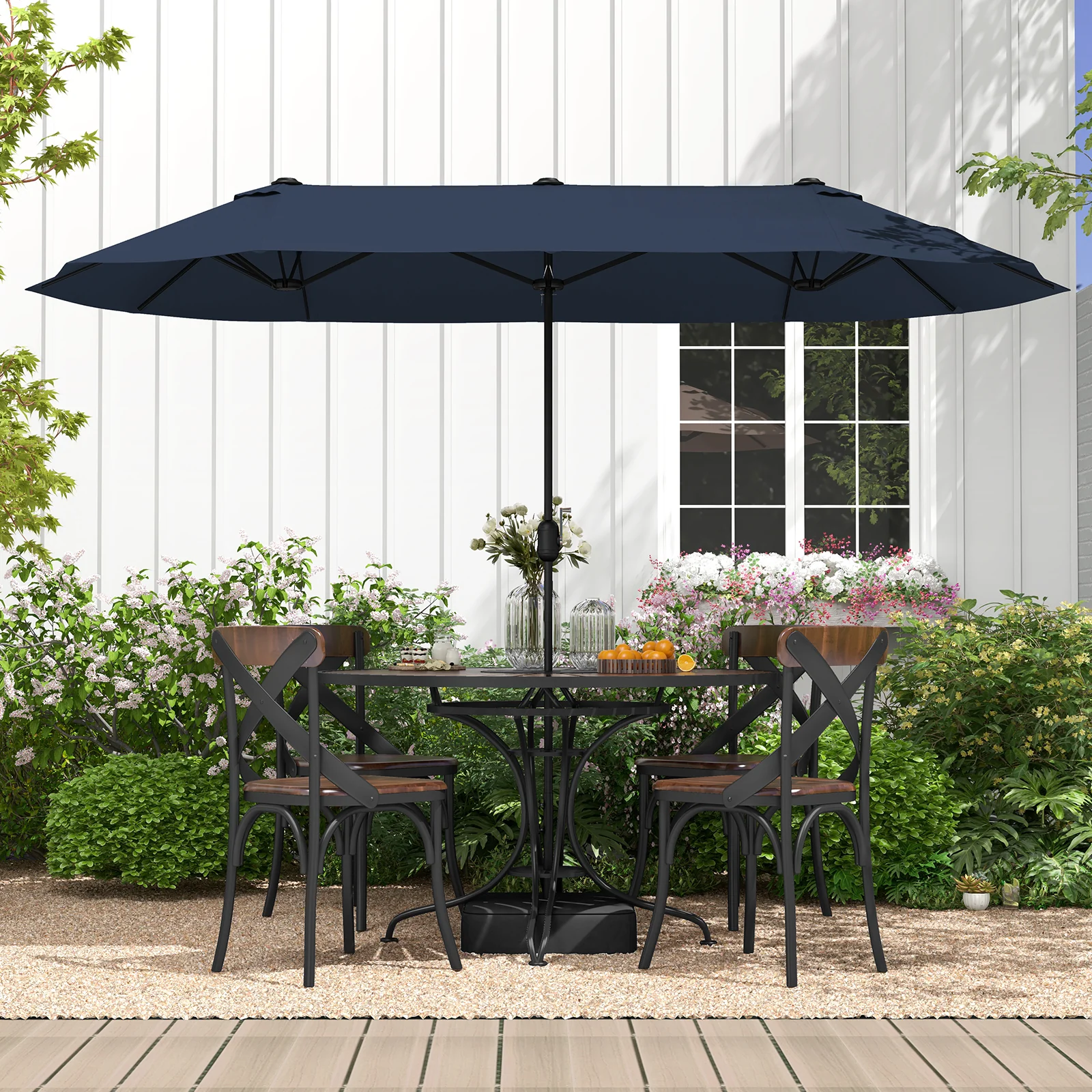 13 Ft Double-Sided Patio Twin Table Umbrella, Navy - Image 2