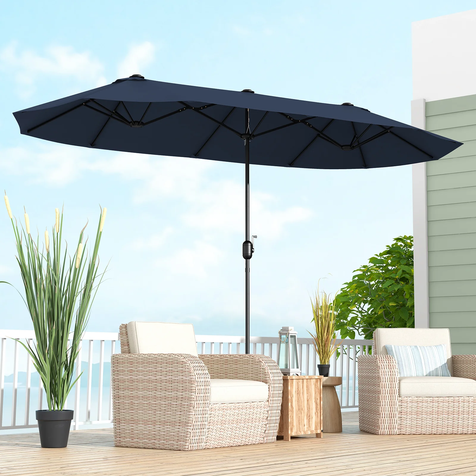 13 Ft Double-Sided Patio Twin Table Umbrella, Navy - Image 3