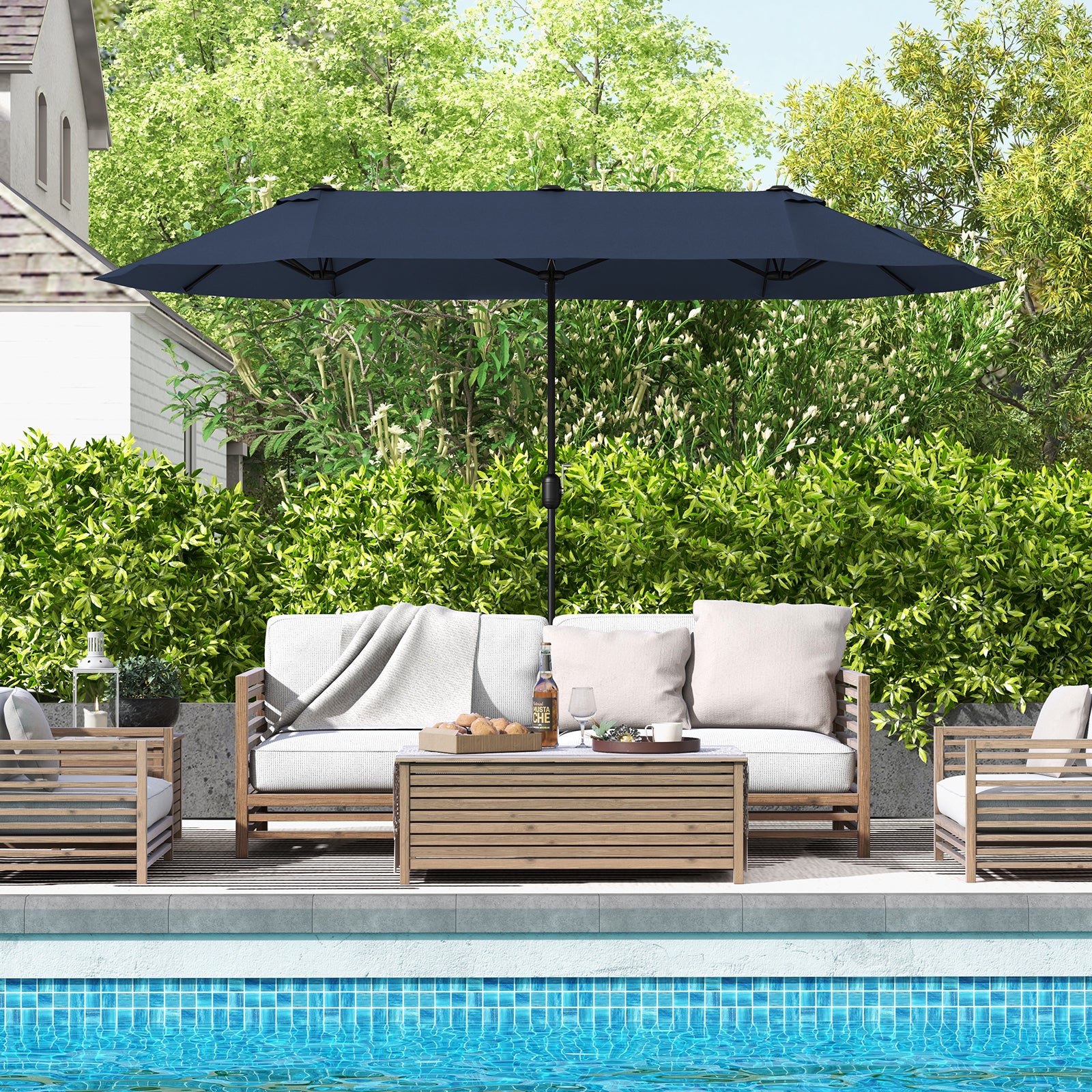 13 Ft Double-Sided Patio Twin Table Umbrella, Navy - Image 7