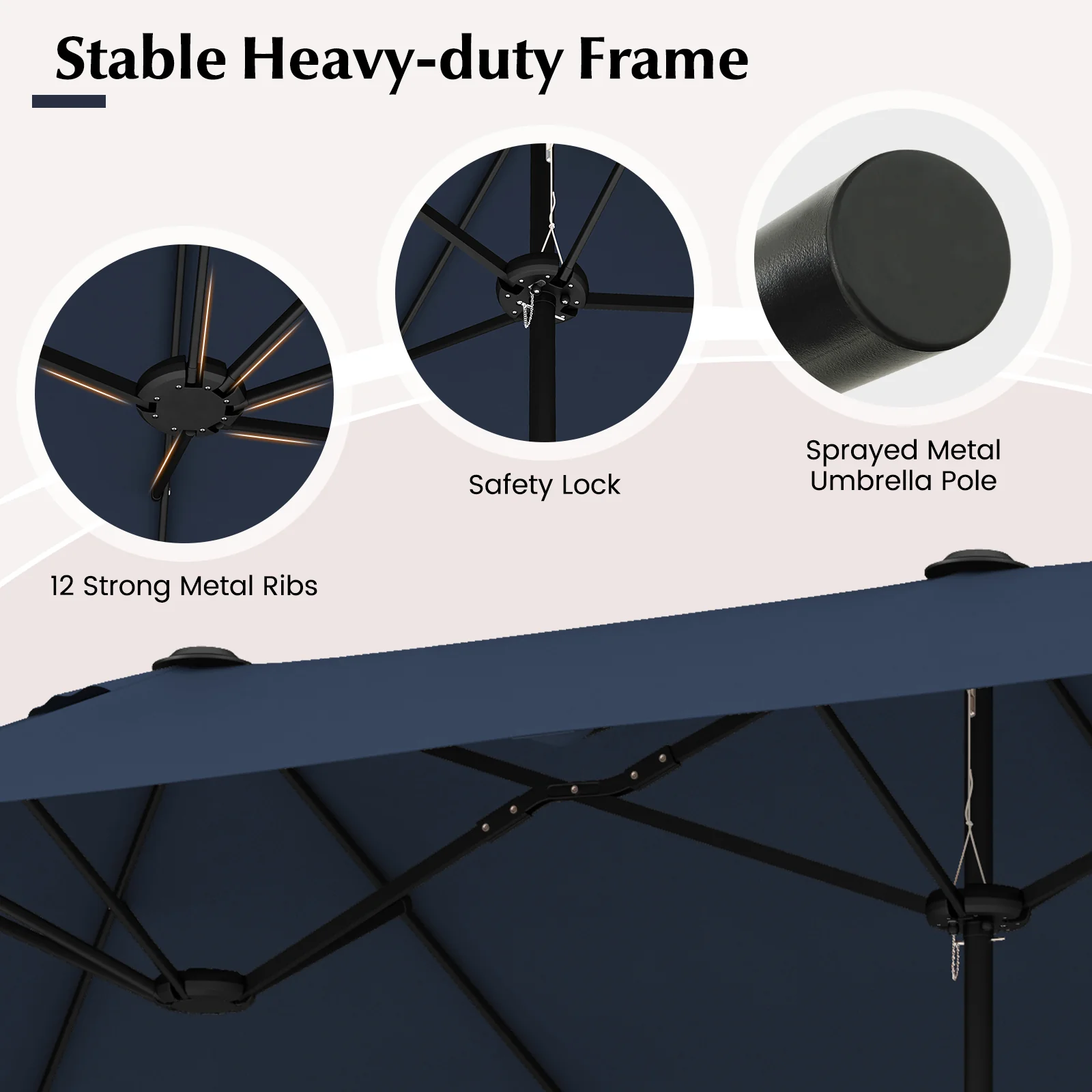 13 Ft Double-Sided Patio Twin Table Umbrella, Navy - Image 9