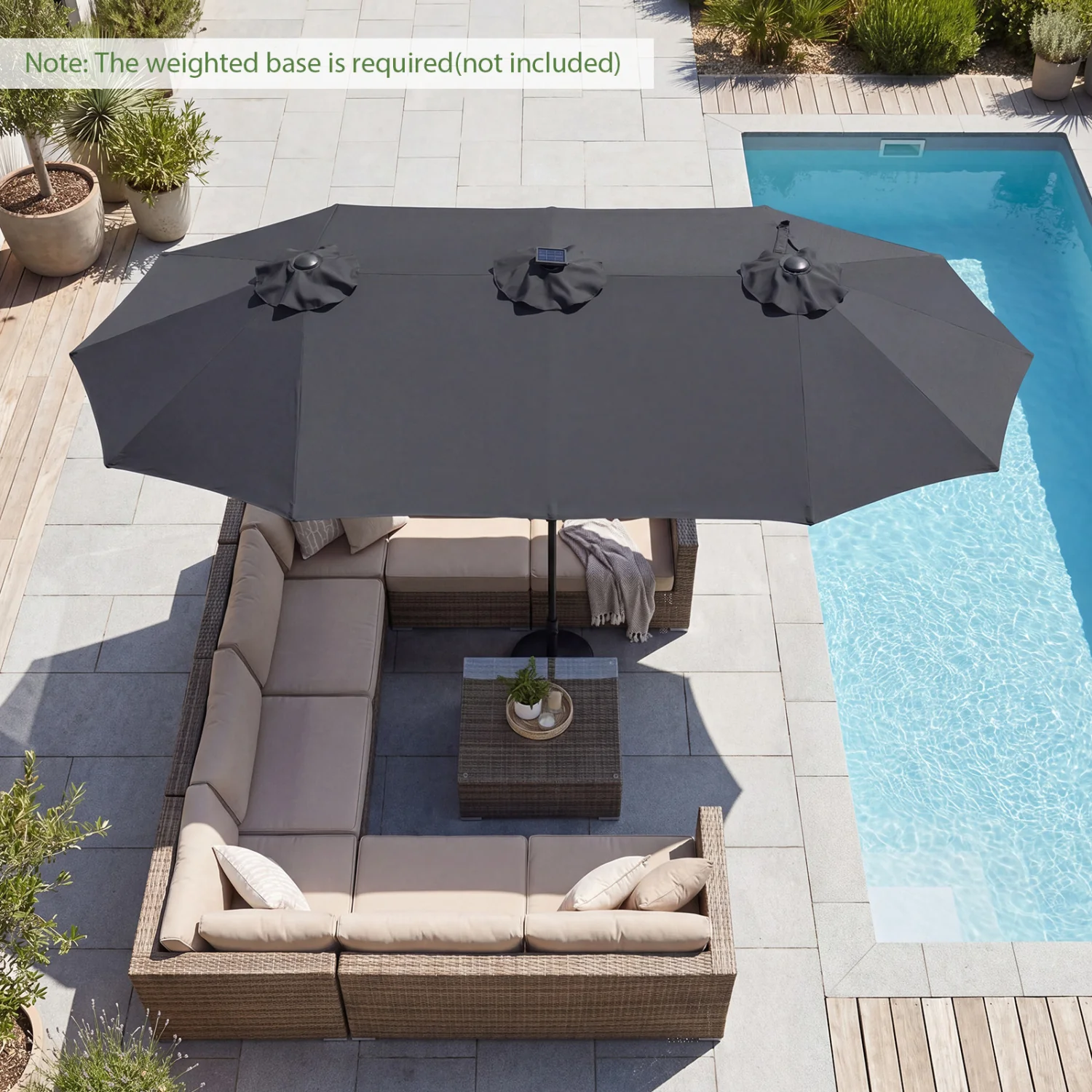 13 FT Double-Sided Patio Umbrella, 36 LED Lights, Gray - Image 2