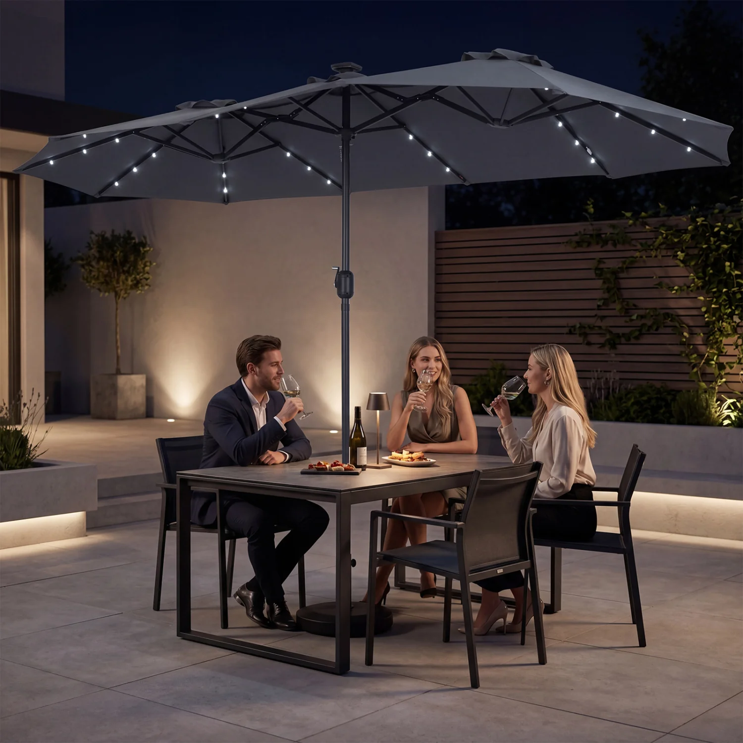 13 FT Double-Sided Patio Umbrella, 36 LED Lights, Gray - Image 3