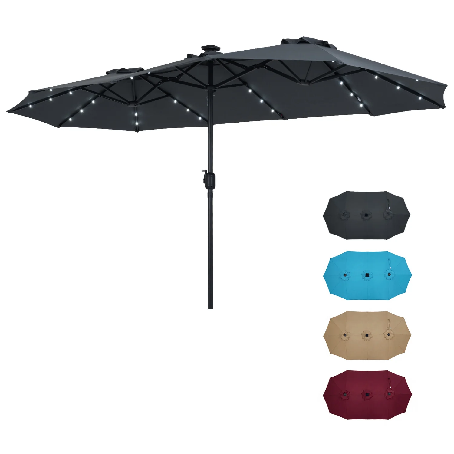 13 FT Double-Sided Patio Umbrella, 36 LED Lights, Gray - Image 4