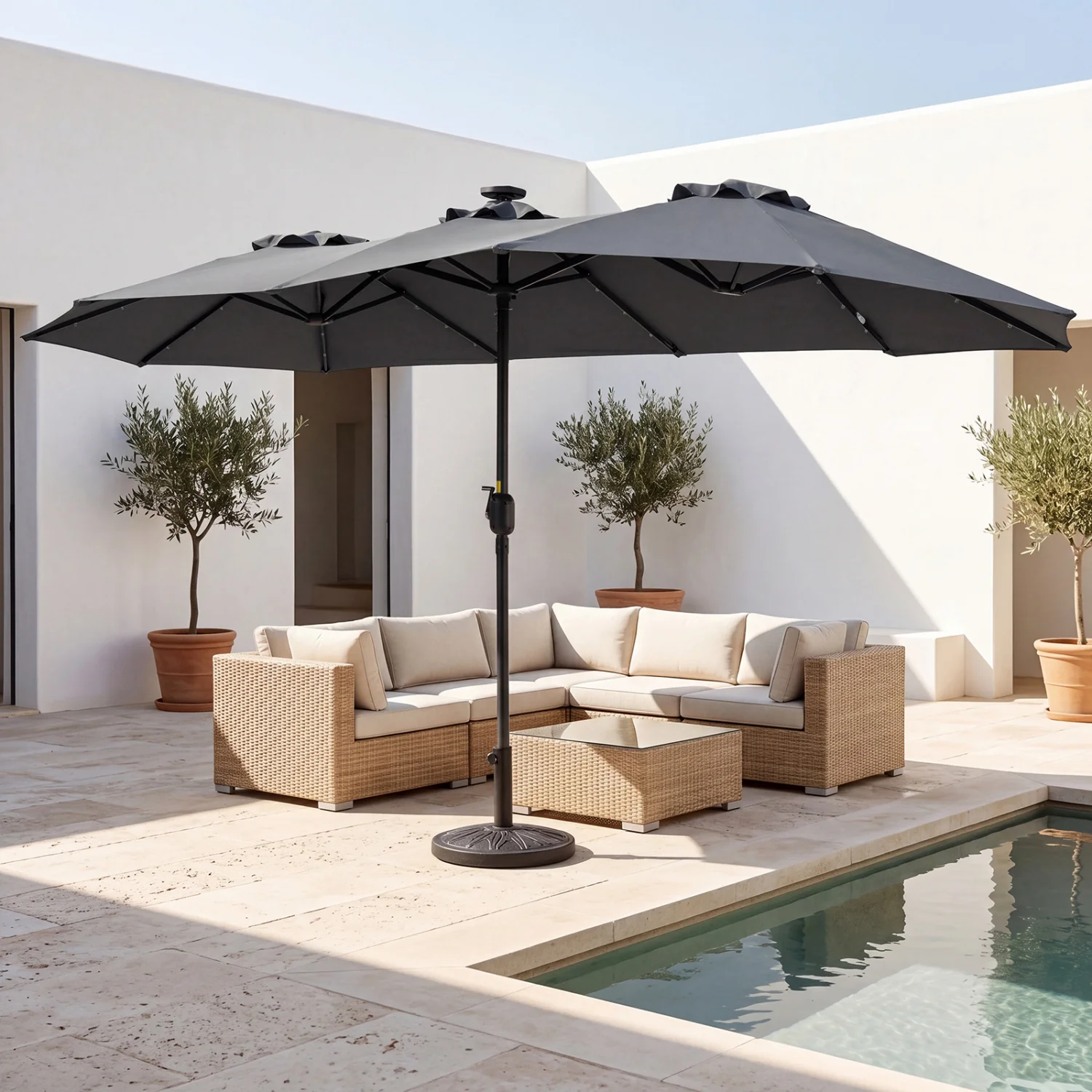 13 FT Double-Sided Patio Umbrella, 36 LED Lights, Gray - Image 6