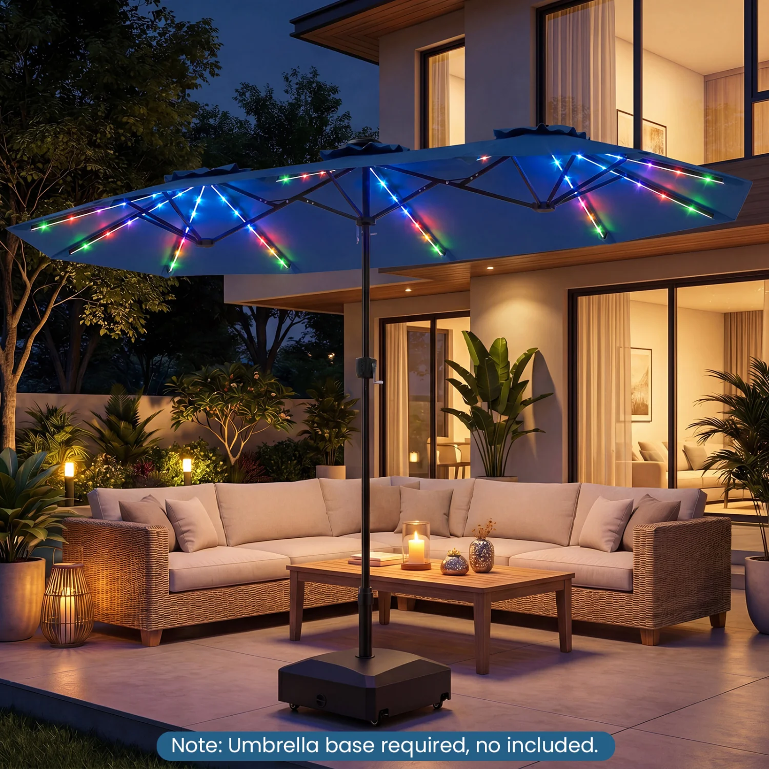 13 FT Double-Sided Patio Umbrella, Solar LED Lights, Navy - Image 2
