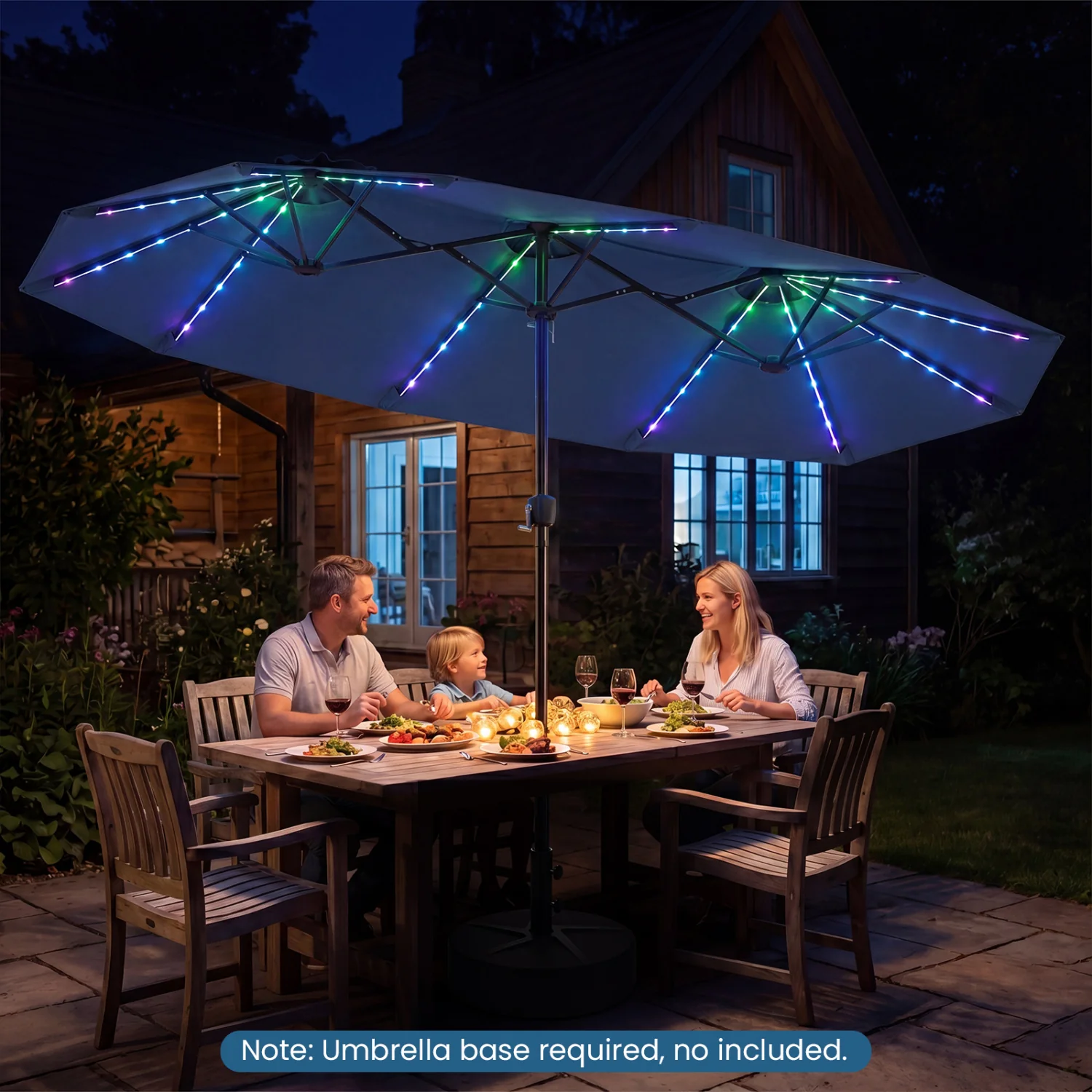 13 FT Double-Sided Patio Umbrella, Solar LED Lights, Navy - Image 3