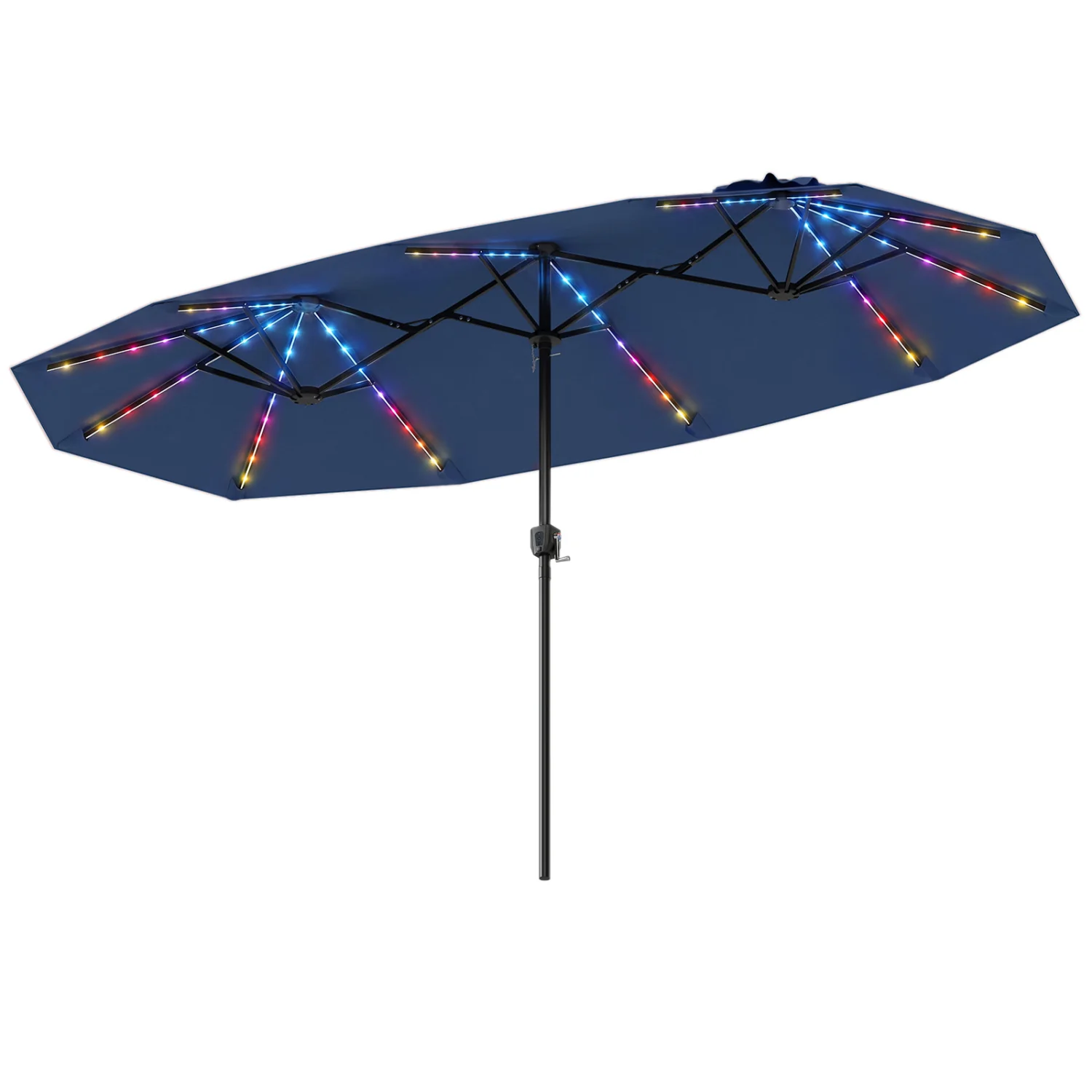 13 FT Double-Sided Patio Umbrella, Solar LED Lights, Navy - Image 4
