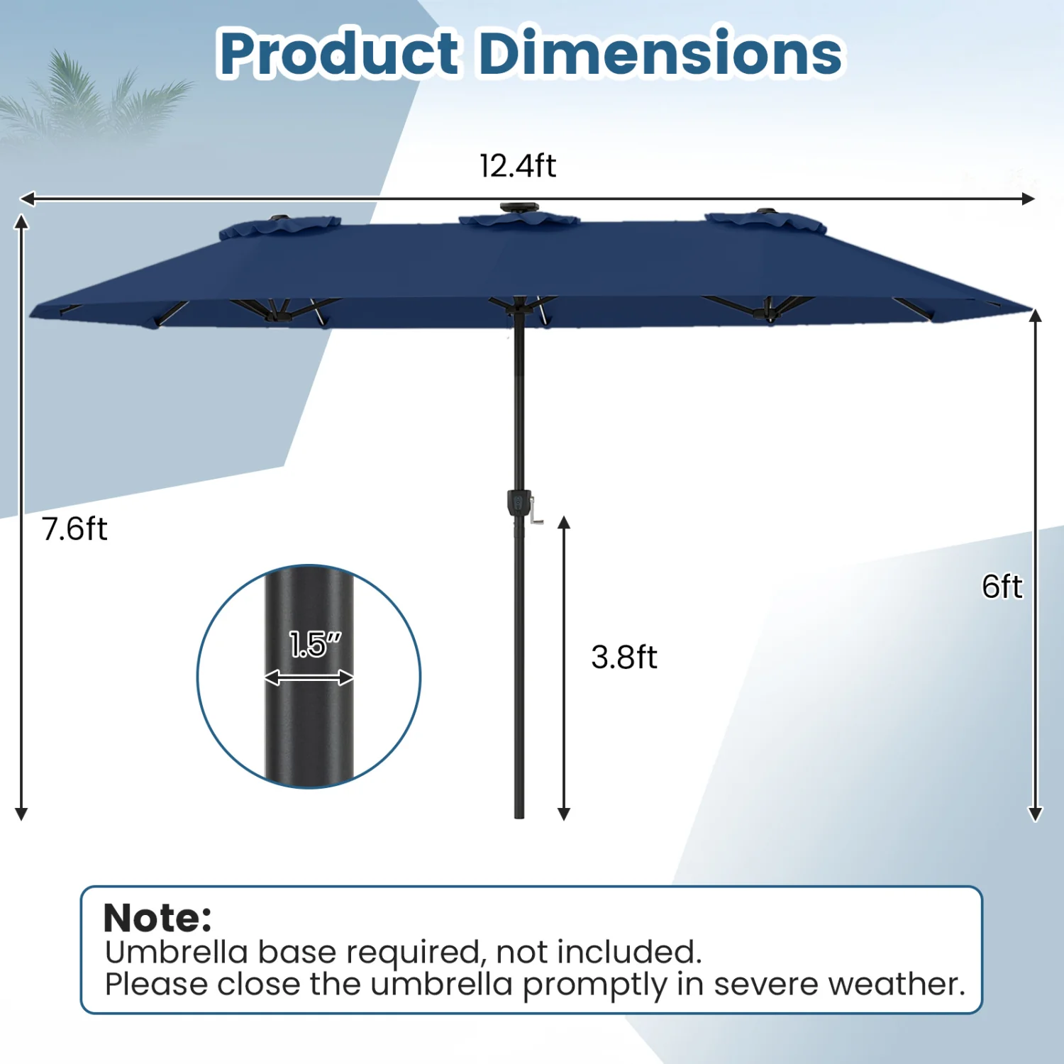 13 FT Double-Sided Patio Umbrella, Solar LED Lights, Navy - Image 5