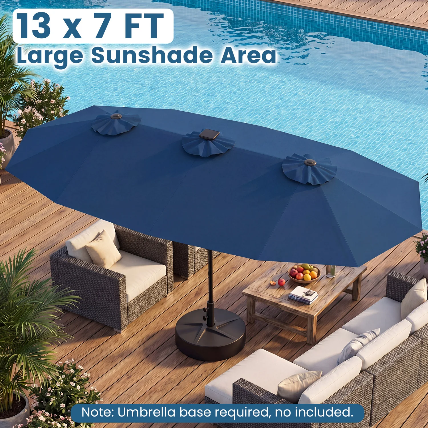 13 FT Double-Sided Patio Umbrella, Solar LED Lights, Navy - Image 7