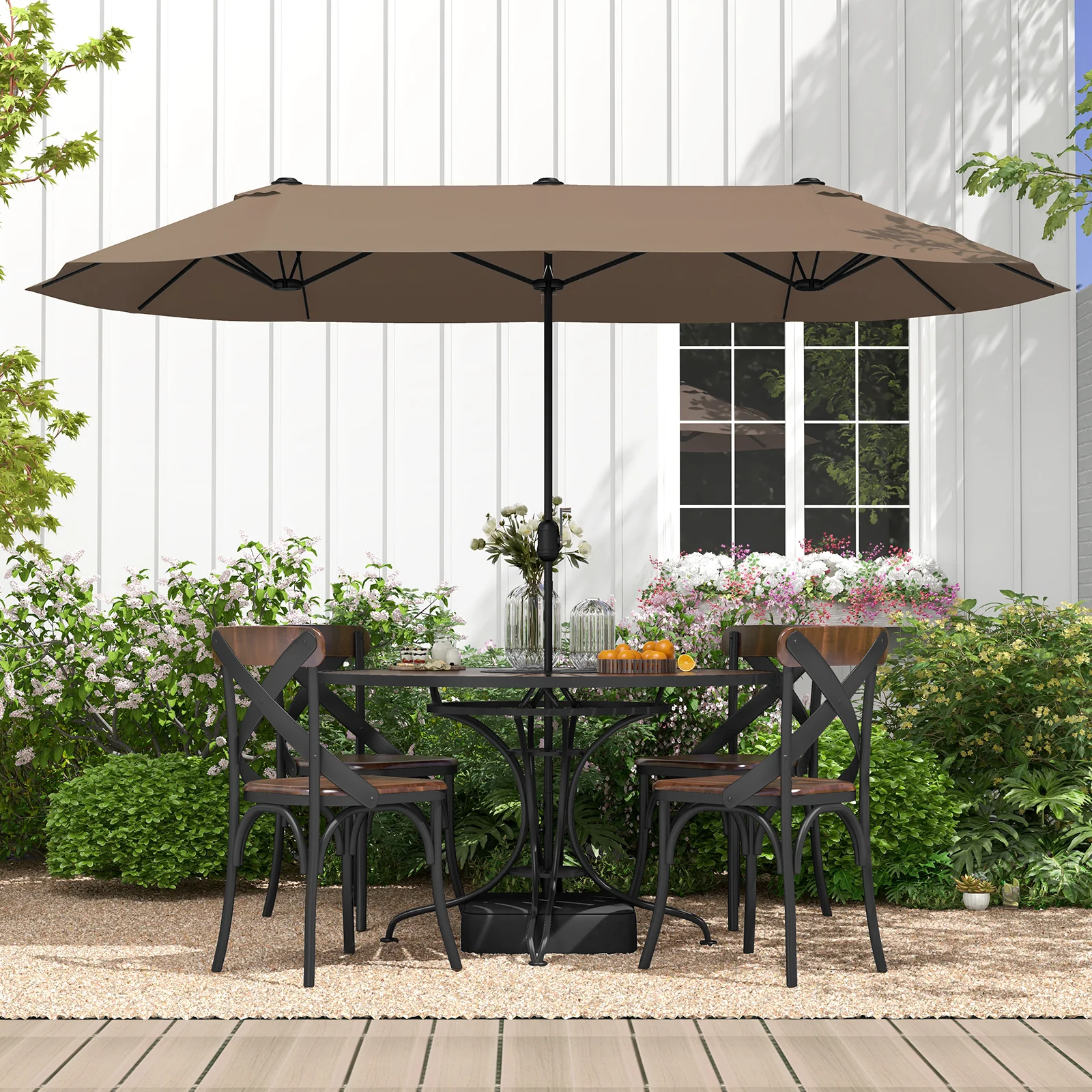 13 FT Double-Sided Patio Umbrella With Crank, Tan - Image 2