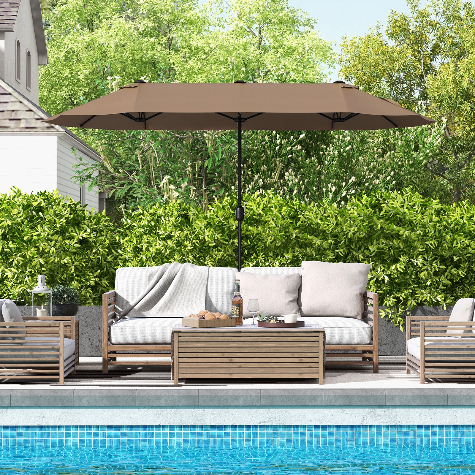 13 FT Double-Sided Patio Umbrella With Crank, Tan - Image 3