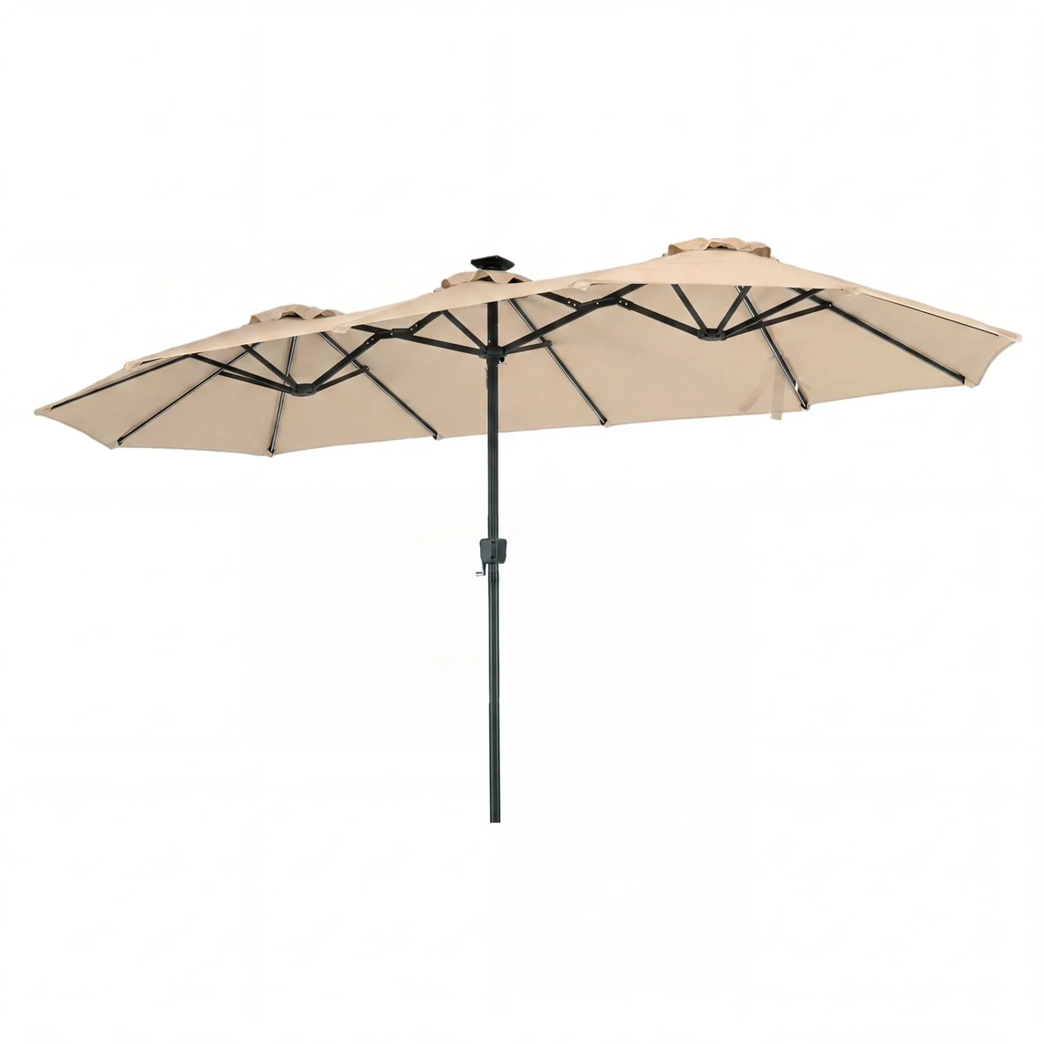 13 FT Double-Sided Patio Umbrella with Solar LED Lights, Beige