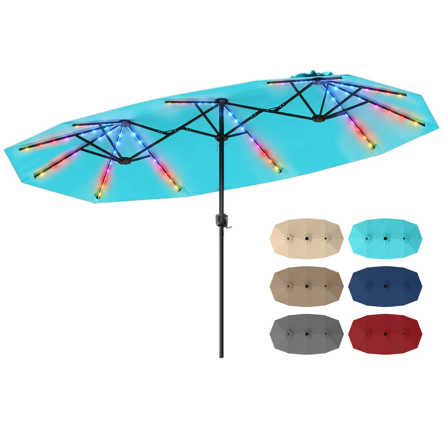13 FT Double-Sided Patio Umbrella With Solar LED Lights, Turquoise