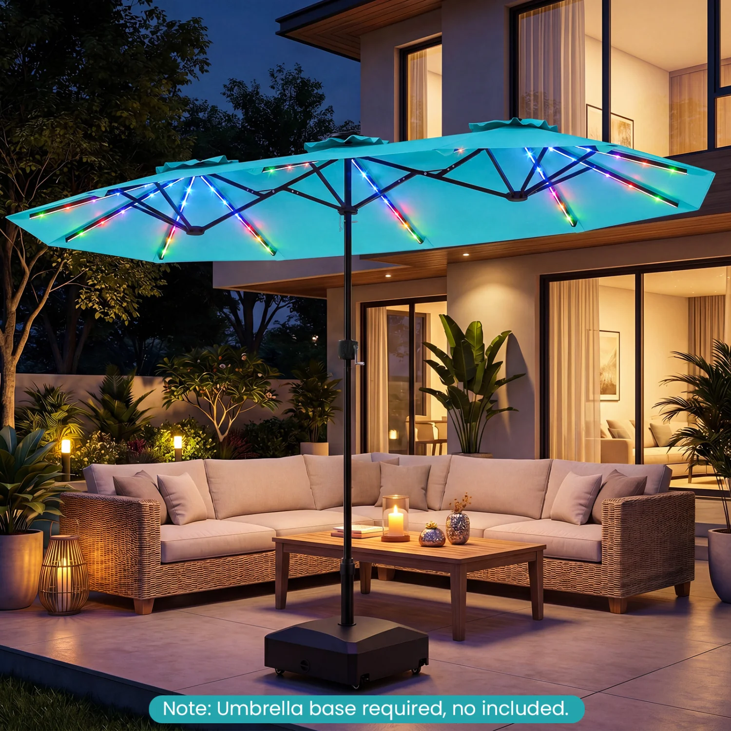 13 FT Double-Sided Patio Umbrella With Solar LED Lights, Turquoise - Image 2