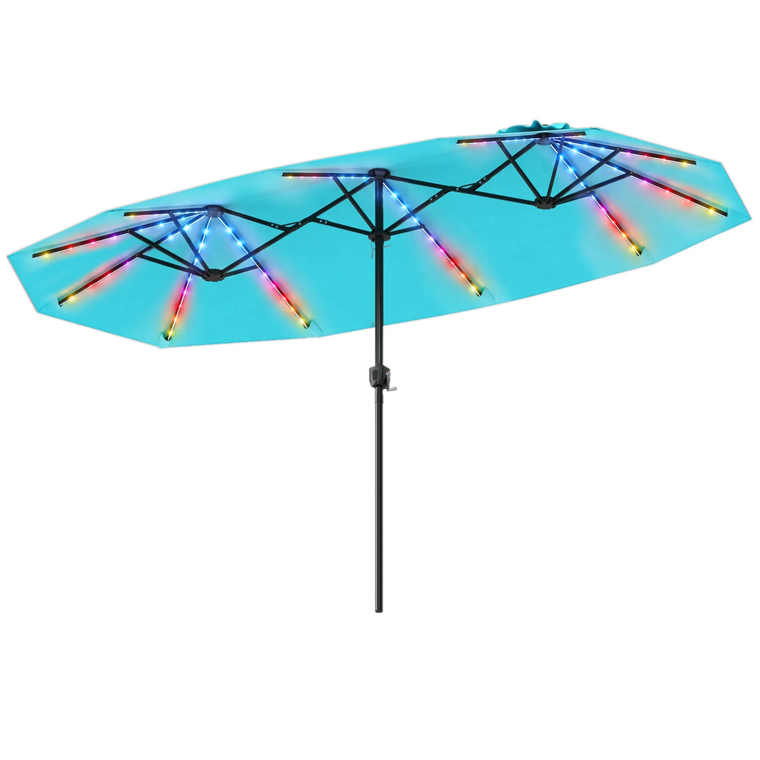 13 FT Double-Sided Patio Umbrella With Solar LED Lights, Turquoise - Image 4