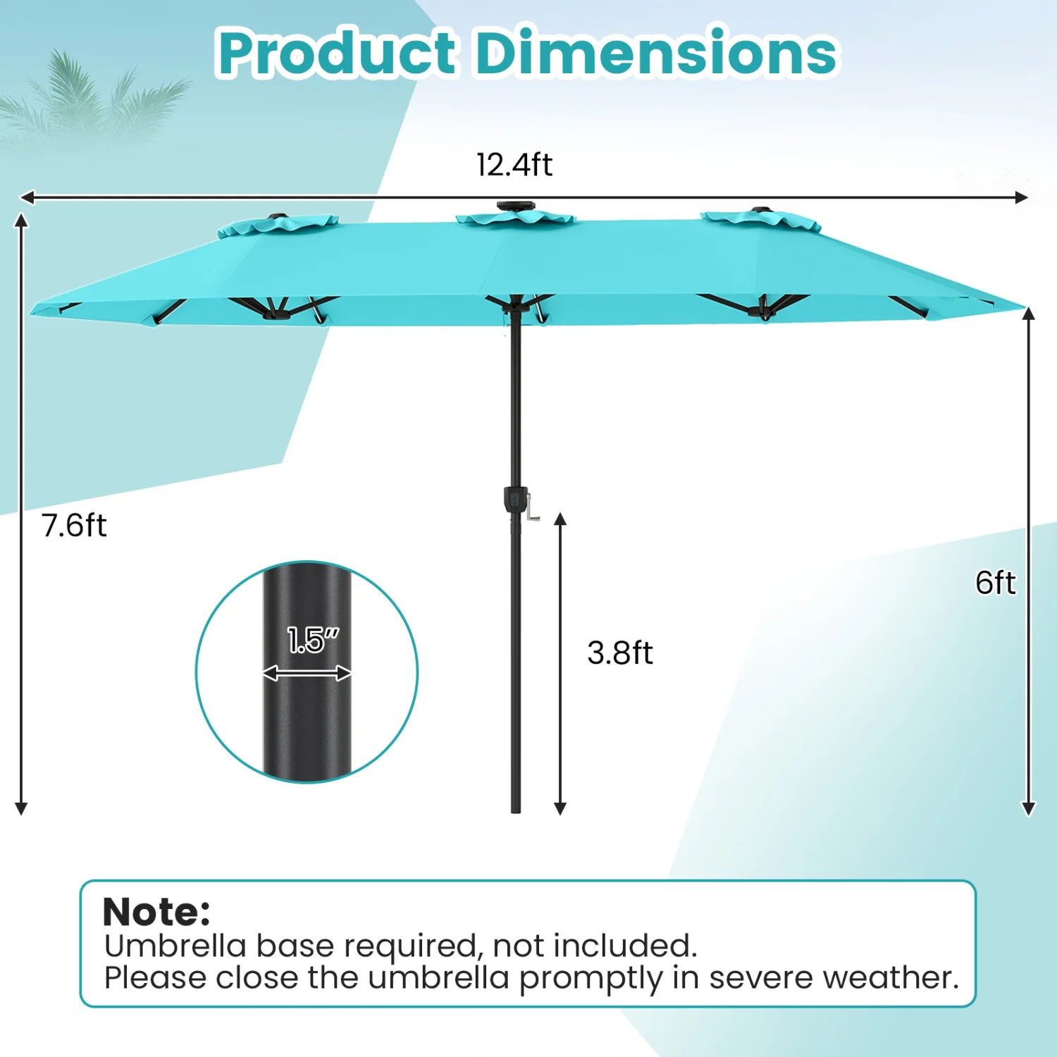 13 FT Double-Sided Patio Umbrella With Solar LED Lights, Turquoise - Image 5