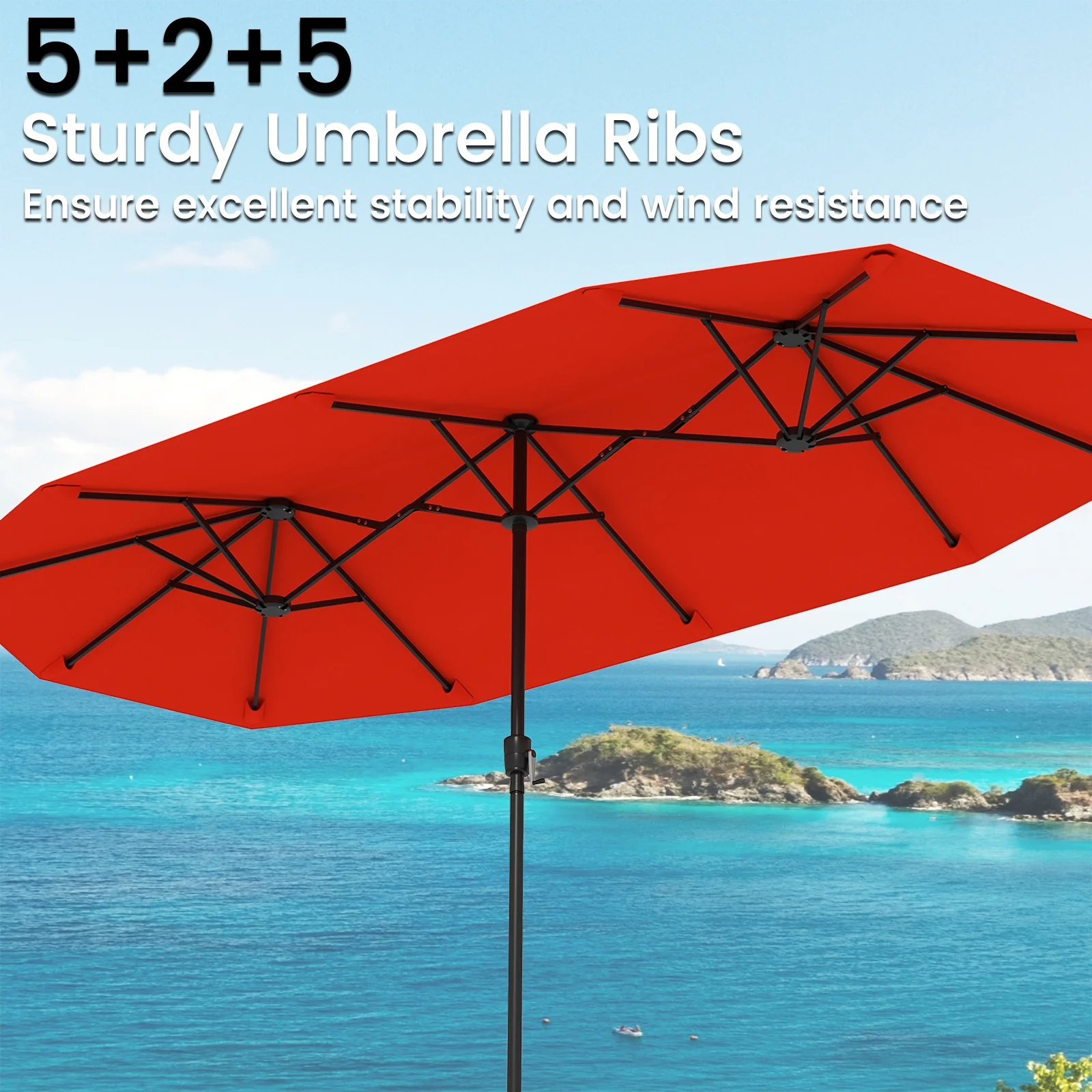13 FT Large Patio Umbrella, Double-Sided, Crank Handle, Orange - Image 10