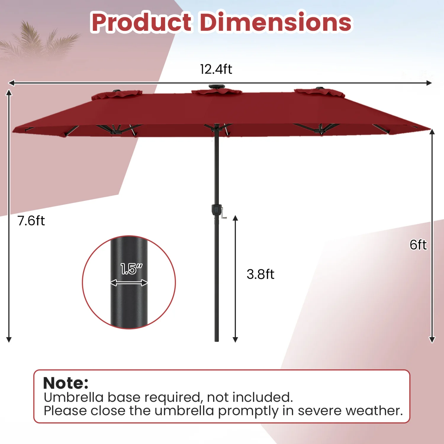 13 FT Patio Umbrella with Color-Changing Solar LED Lights, Red - Image 5