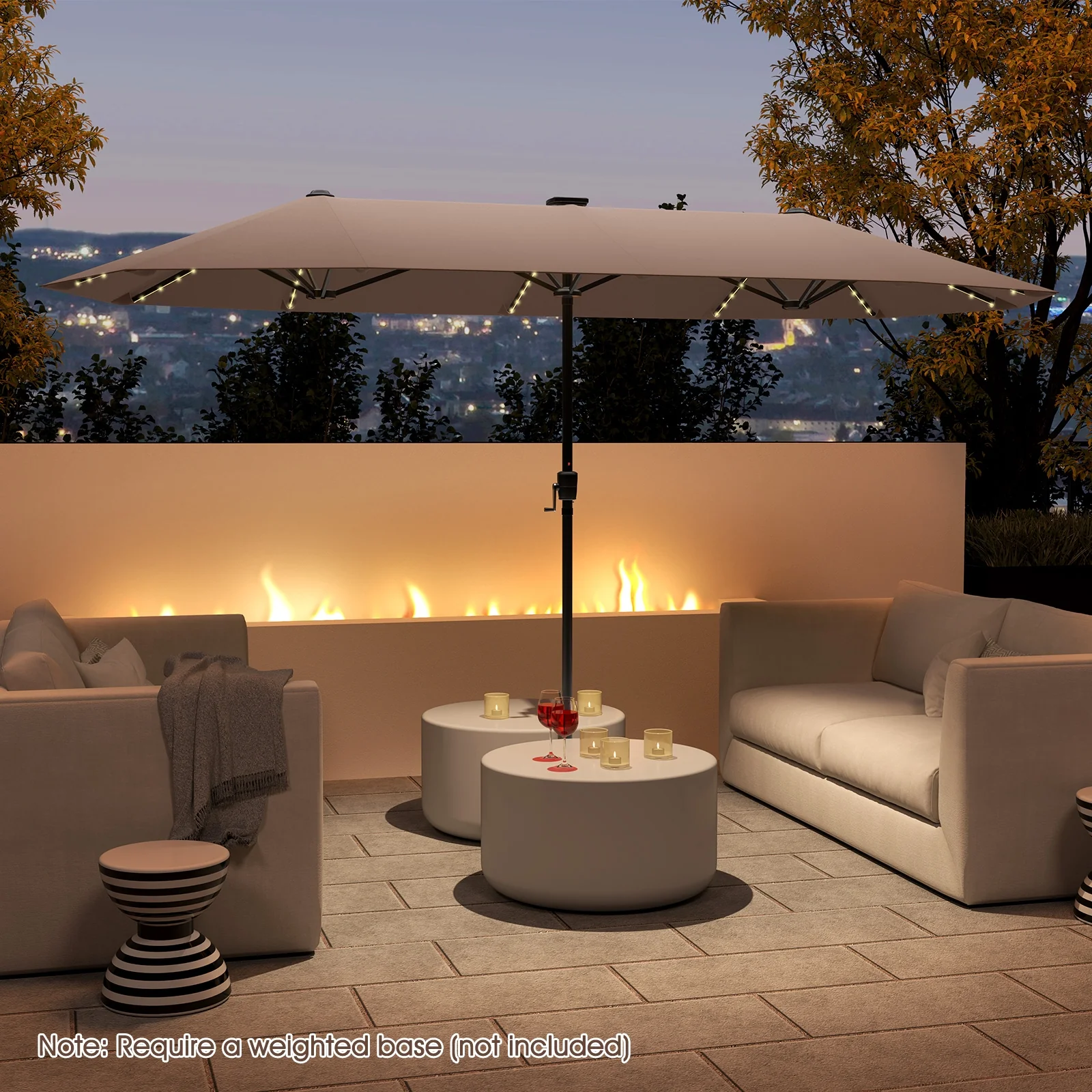 13 FT Patio Umbrella With LED Solar Lights, Crank Handle, Coffee - Image 3