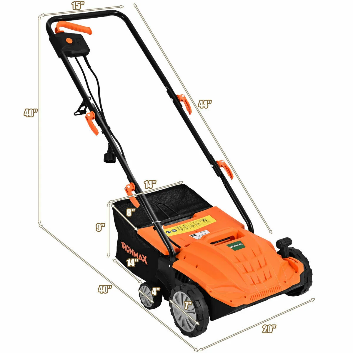 13 Inch 12 Amp Electric Scarifier, Collection Bag, Removable Blades, Orange - Image 5