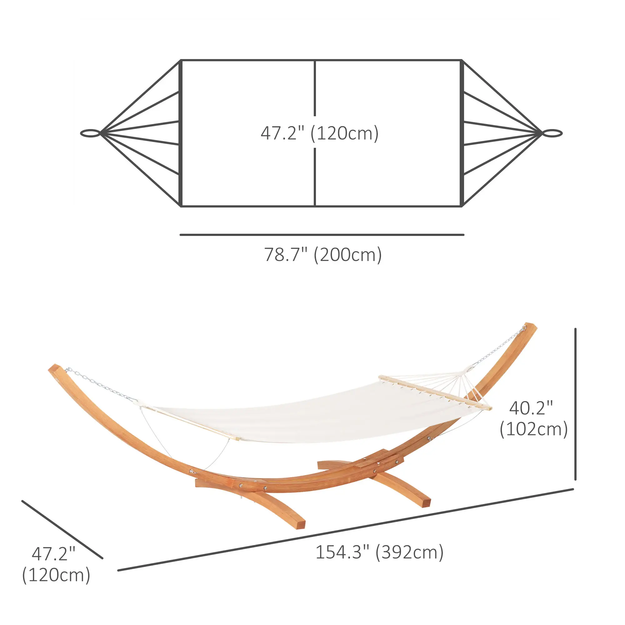 13' Outdoor Hammock with Stand, Wooden Arch, Includes Straps, White - Image 3