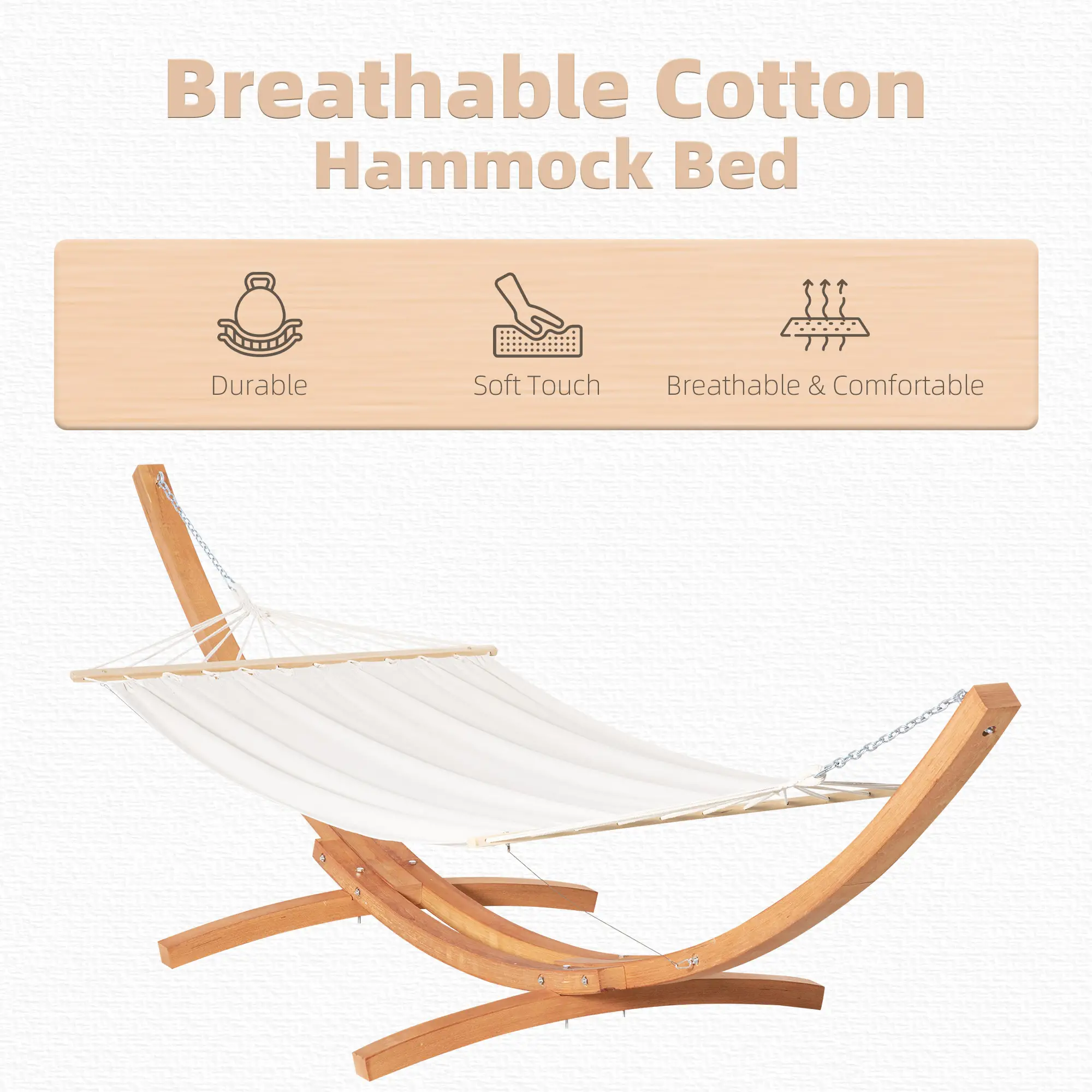 13' Outdoor Hammock with Stand, Wooden Arch, Includes Straps, White - Image 4