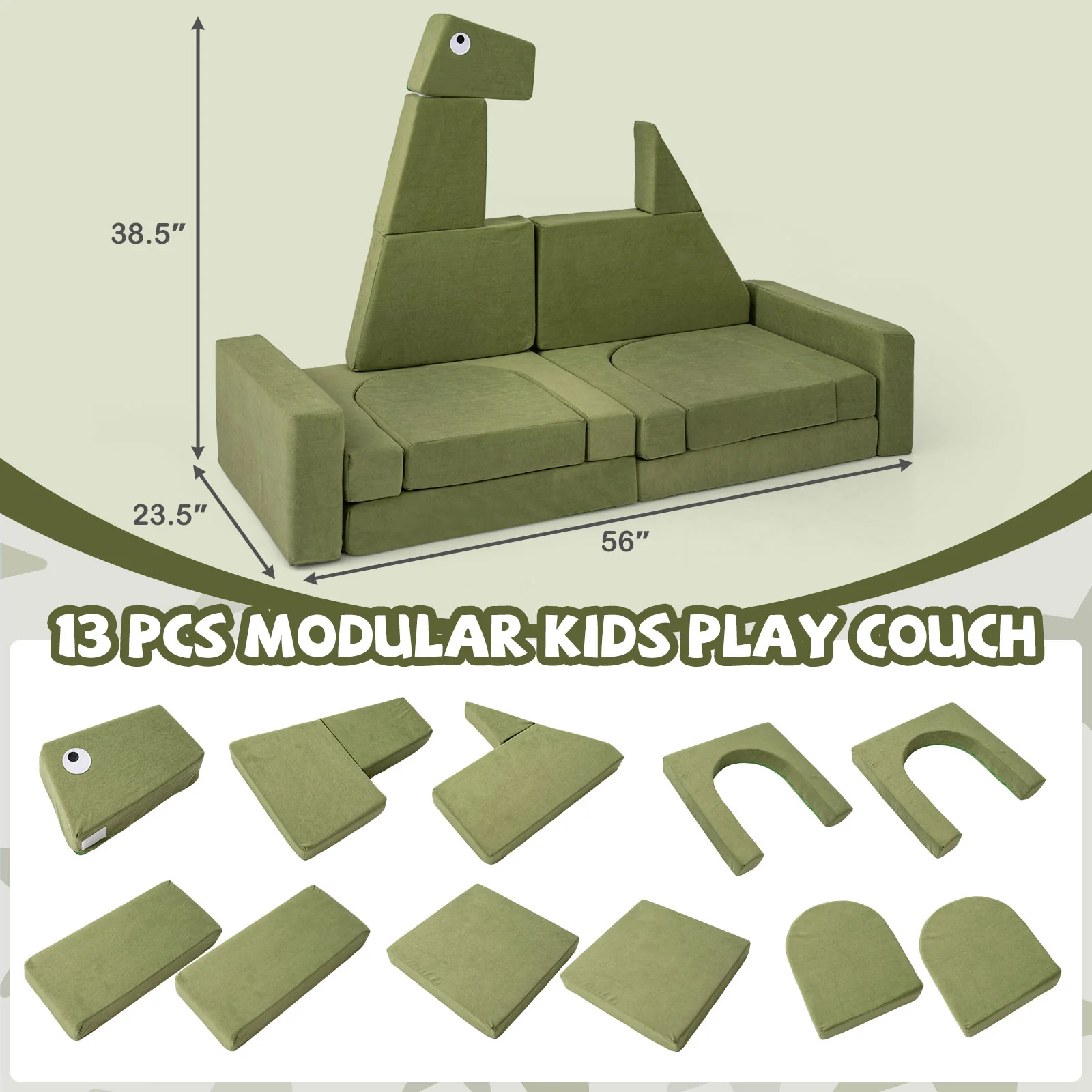 13 Pieces Modular Kids Play Couch for Inspiring Creativity - Image 6