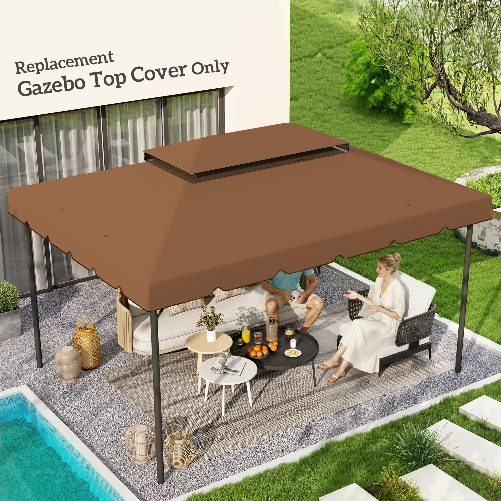 13' x 10' Gazebo Canopy, Double Vented Roof, Coffee - Image 2