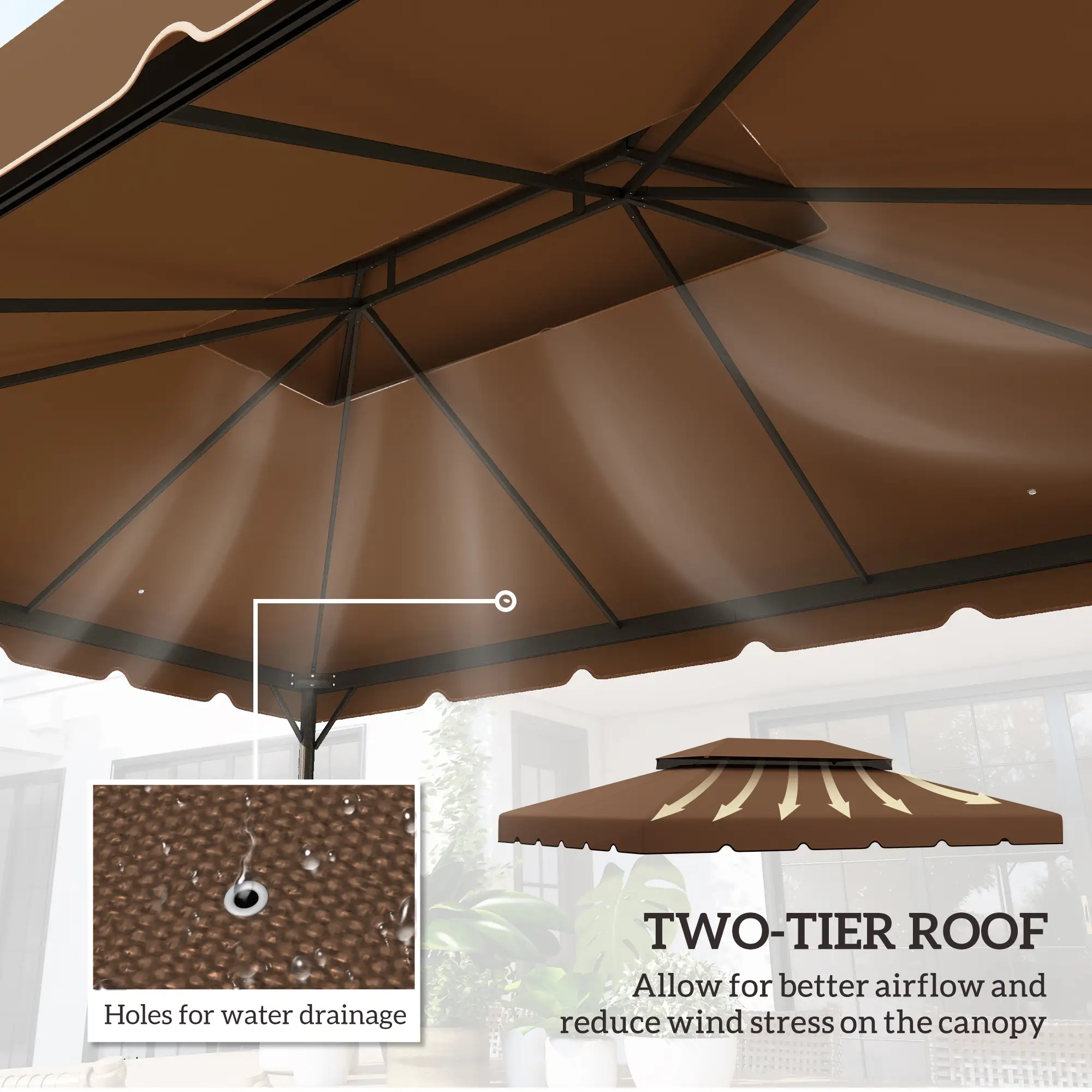 13' x 10' Gazebo Canopy, Double Vented Roof, Coffee - Image 4