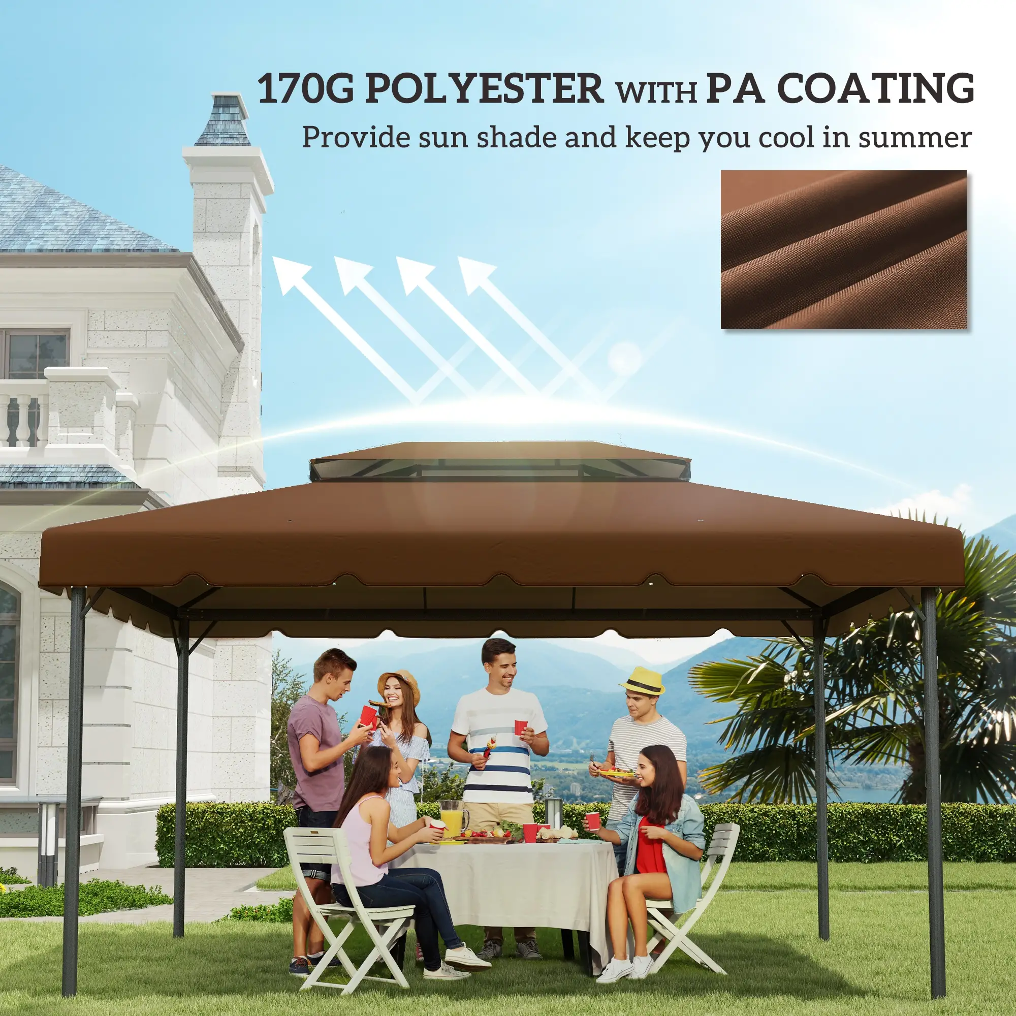 13' x 10' Gazebo Canopy, Double Vented Roof, Coffee - Image 6