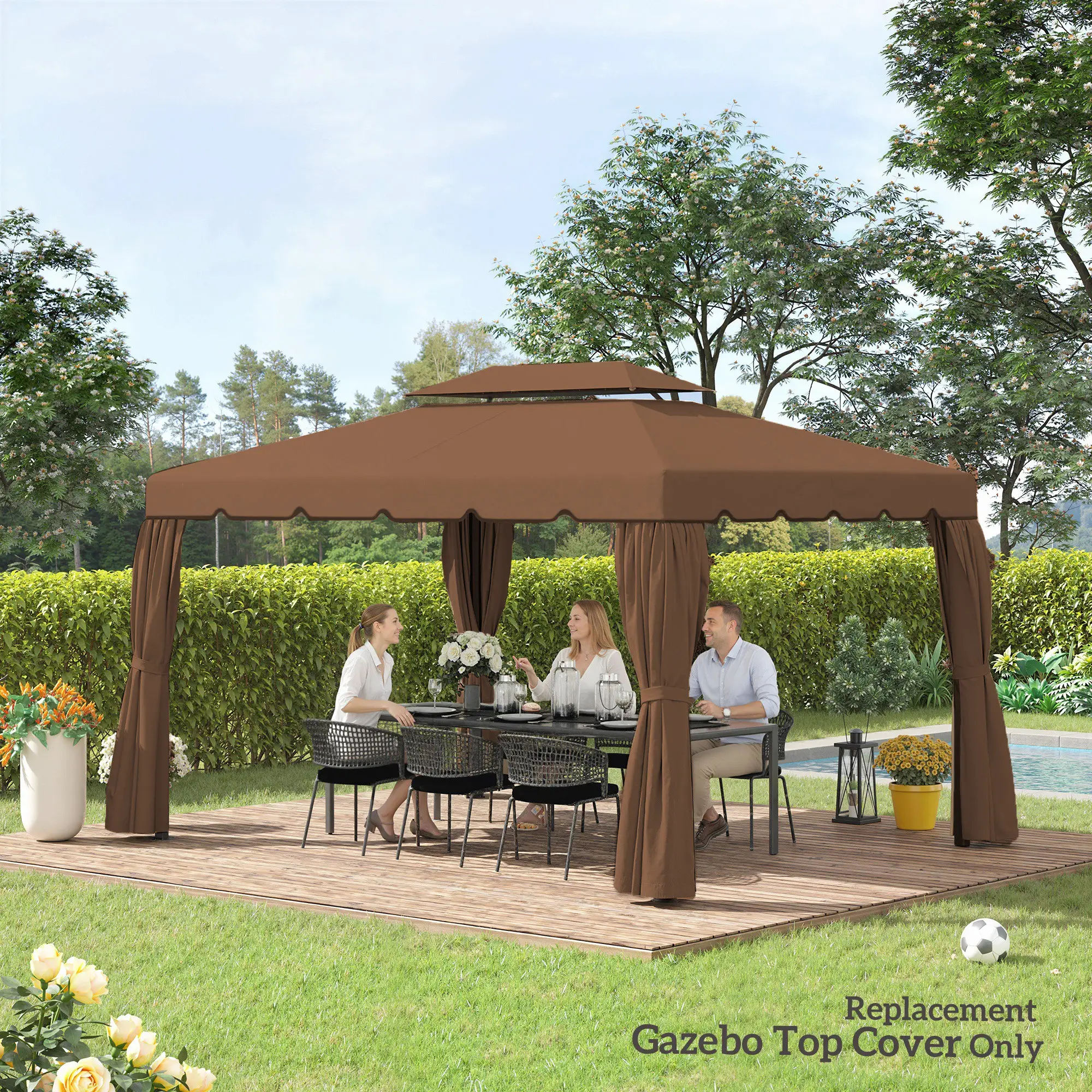 13' x 10' Gazebo Canopy, Double Vented Roof, Coffee - Image 7