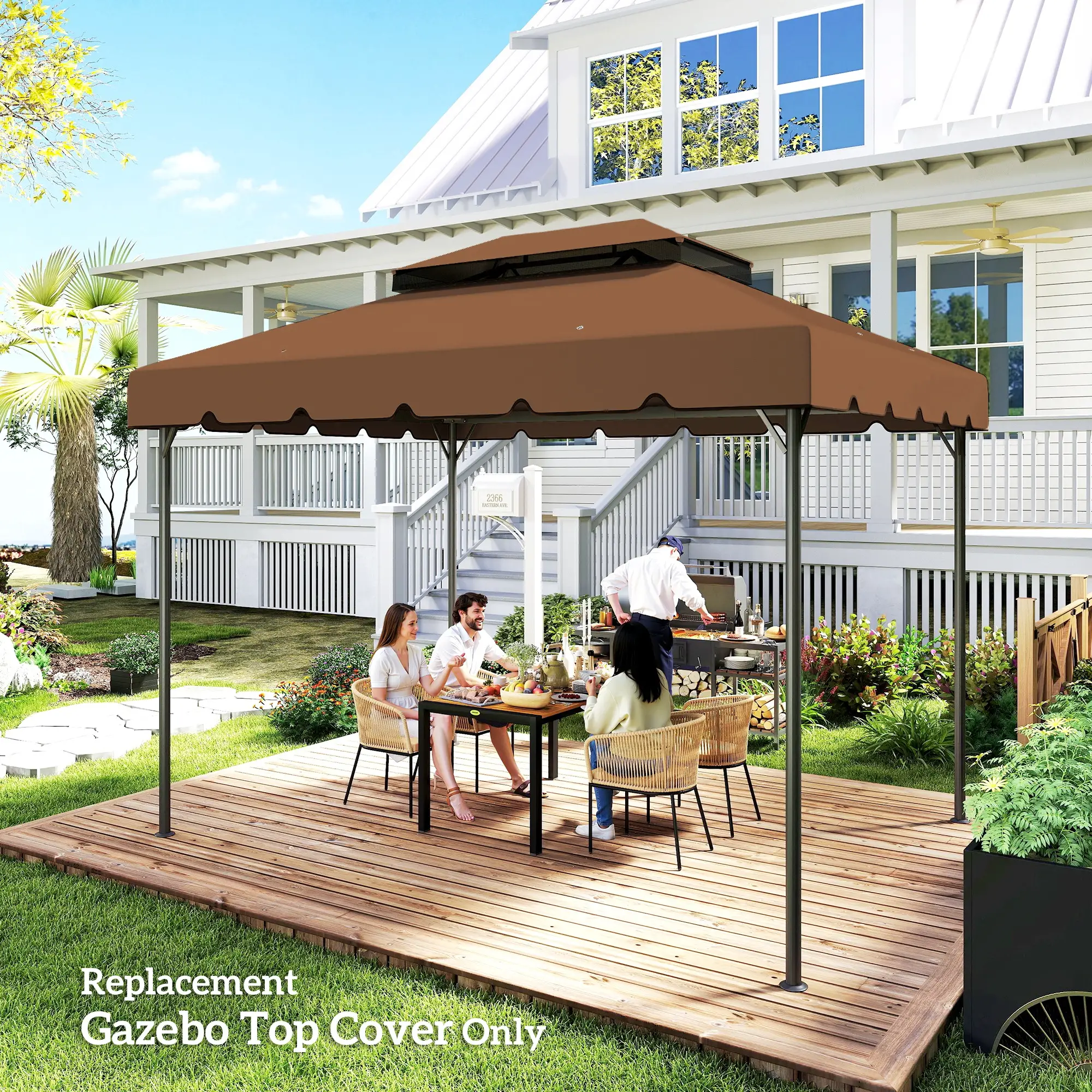 13' x 10' Gazebo Canopy, Double Vented Roof, Coffee - Image 9