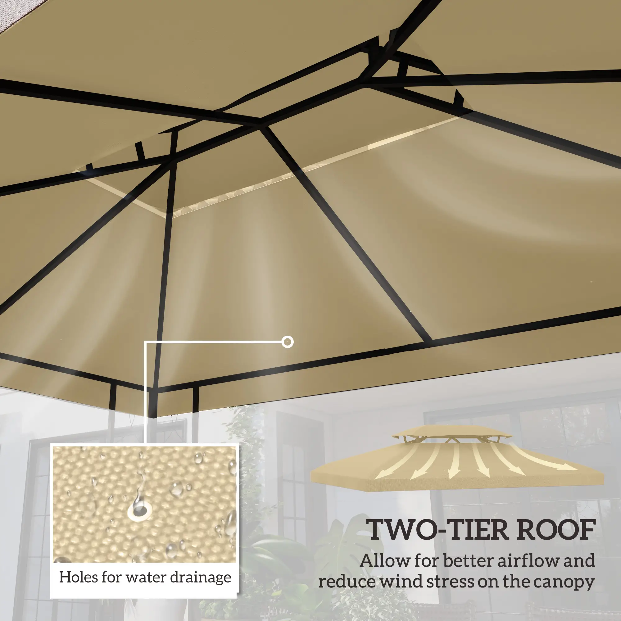 13' x 10' Gazebo Cover, 2 Tier Top, Garden, Patio, Outdoor, Beige - Image 4
