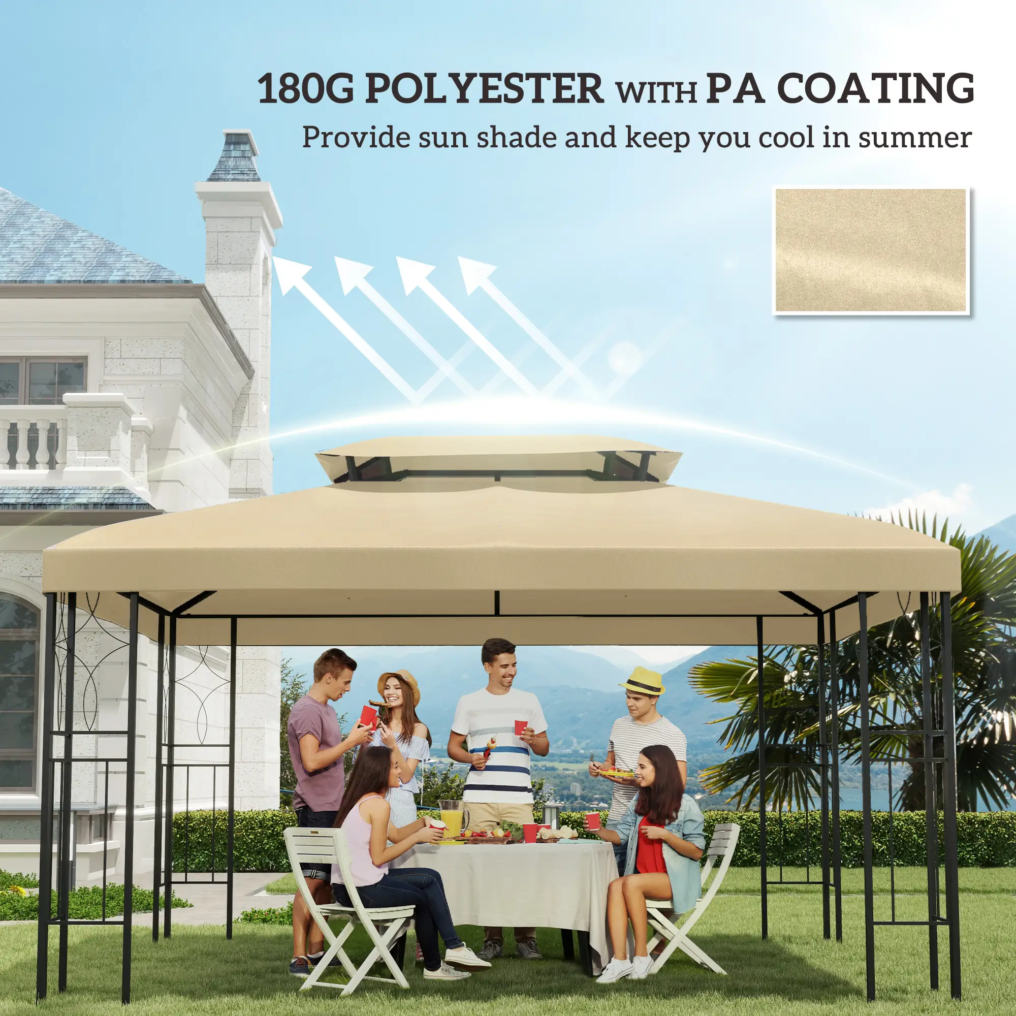 13' x 10' Gazebo Cover, 2 Tier Top, Garden, Patio, Outdoor, Beige - Image 6