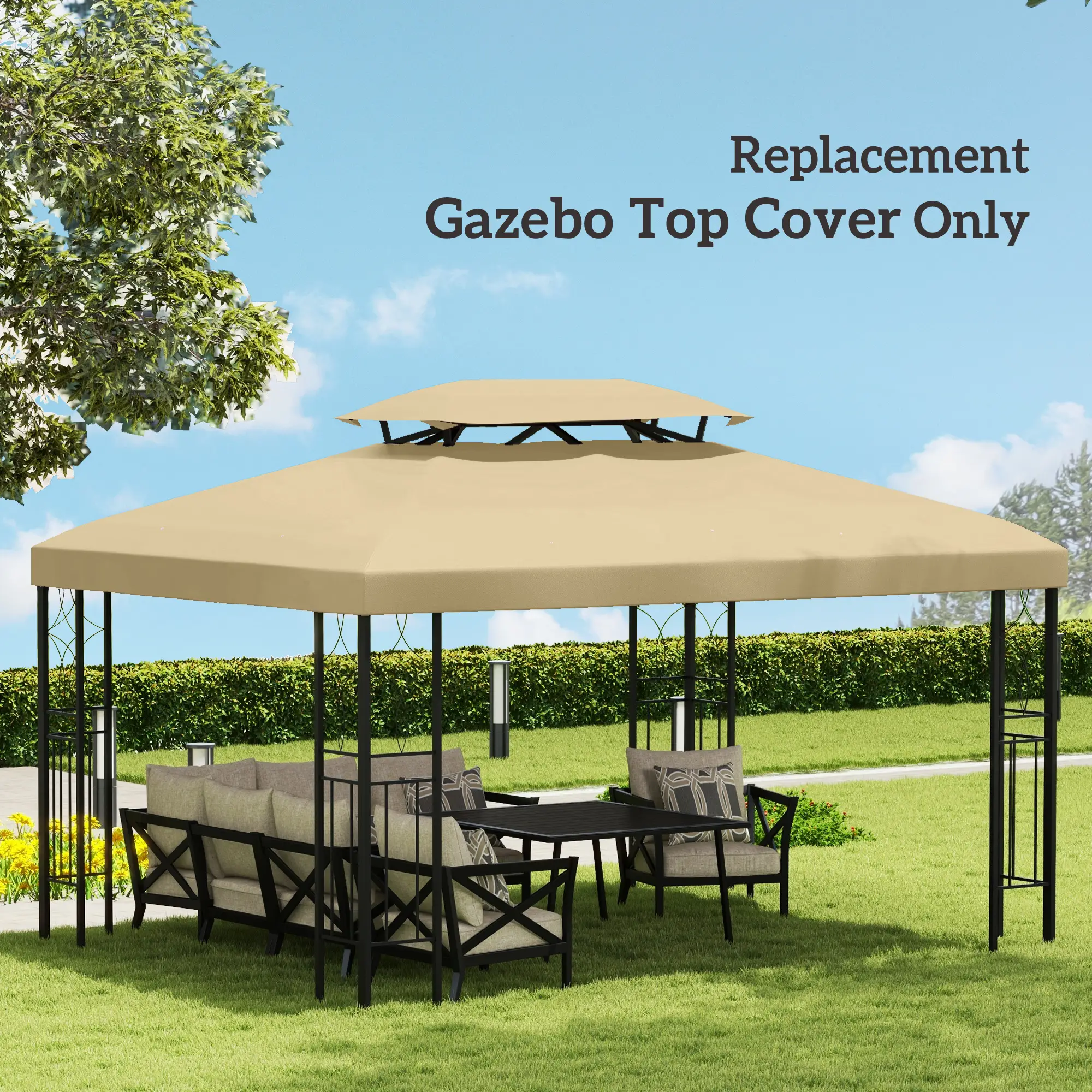 13' x 10' Gazebo Cover, 2 Tier Top, Garden, Patio, Outdoor, Beige - Image 7