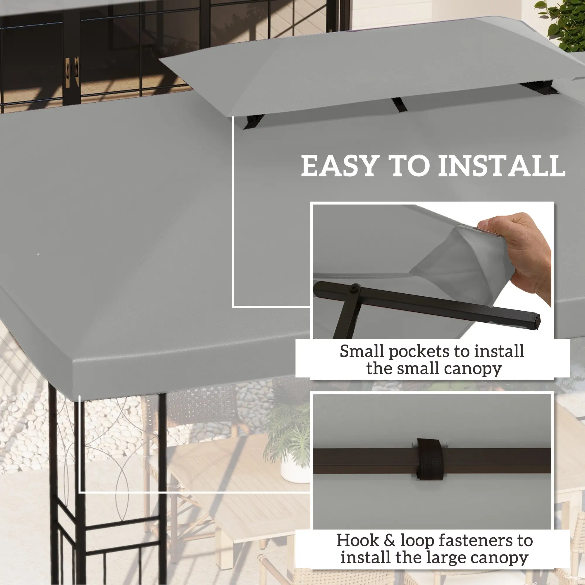 13' x 10' Gazebo Replacement Canopy, 2 Tier Top UV Cover, Light Grey - Image 5