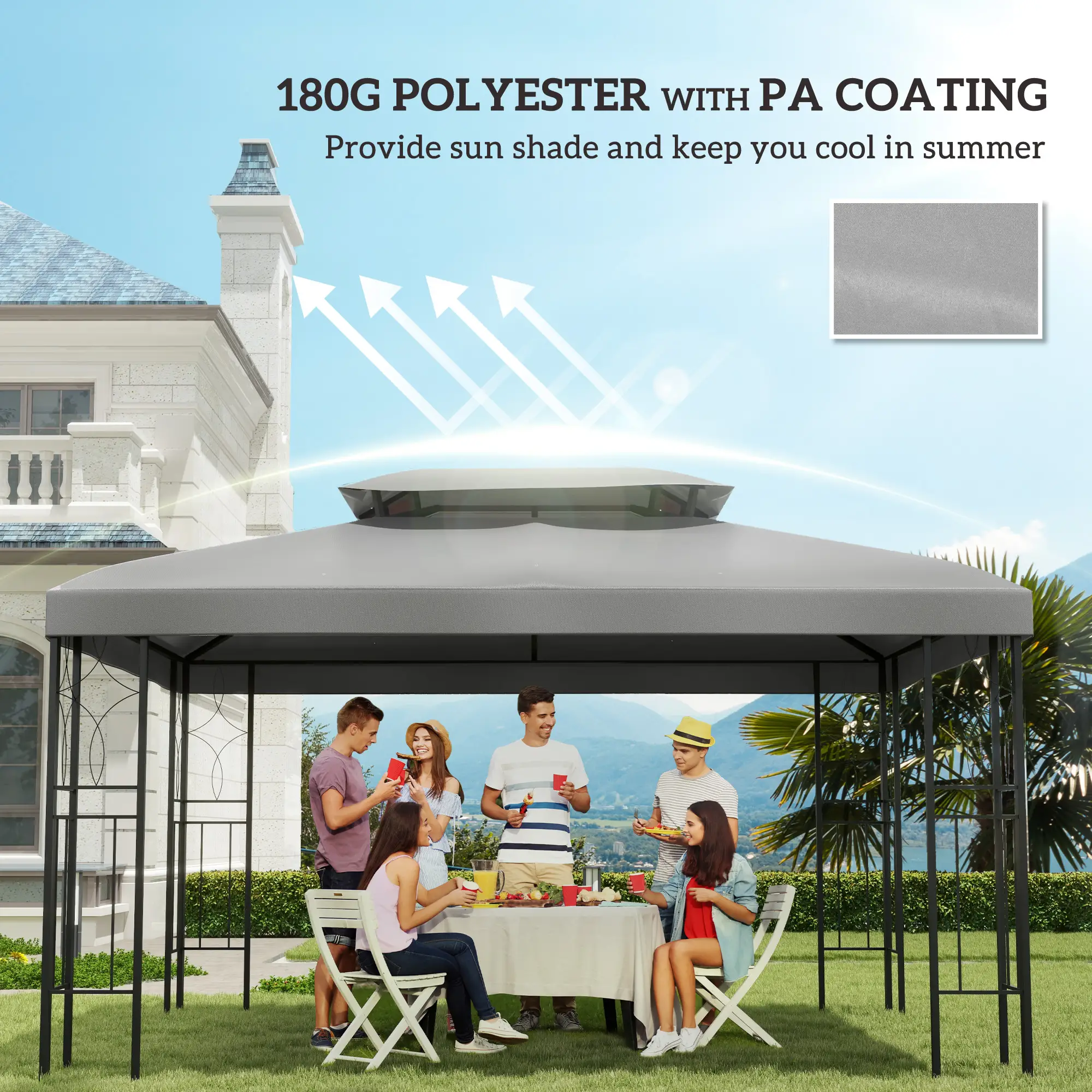 13' x 10' Gazebo Replacement Canopy, 2 Tier Top UV Cover, Light Grey - Image 6