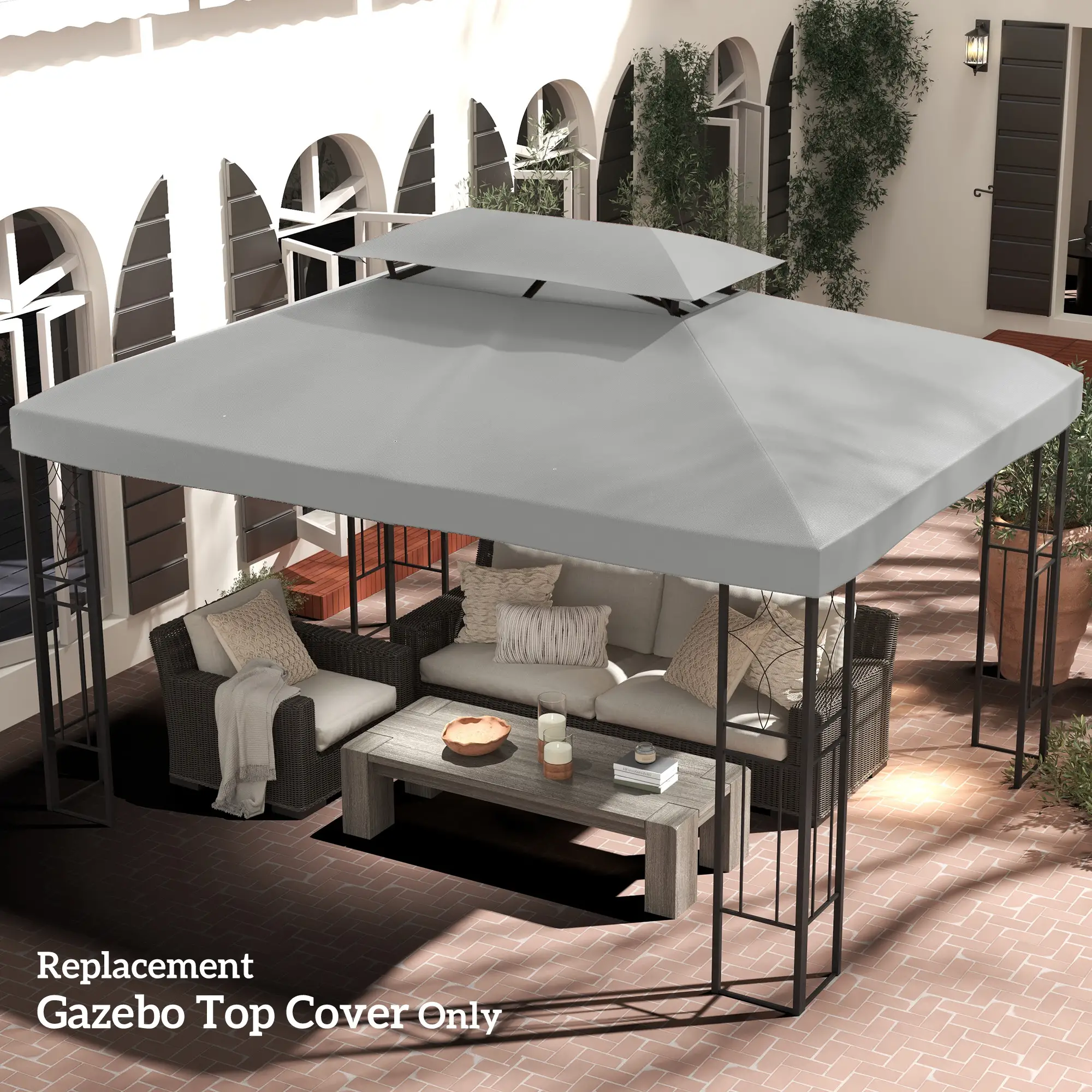13' x 10' Gazebo Replacement Canopy, 2 Tier Top UV Cover, Light Grey - Image 8